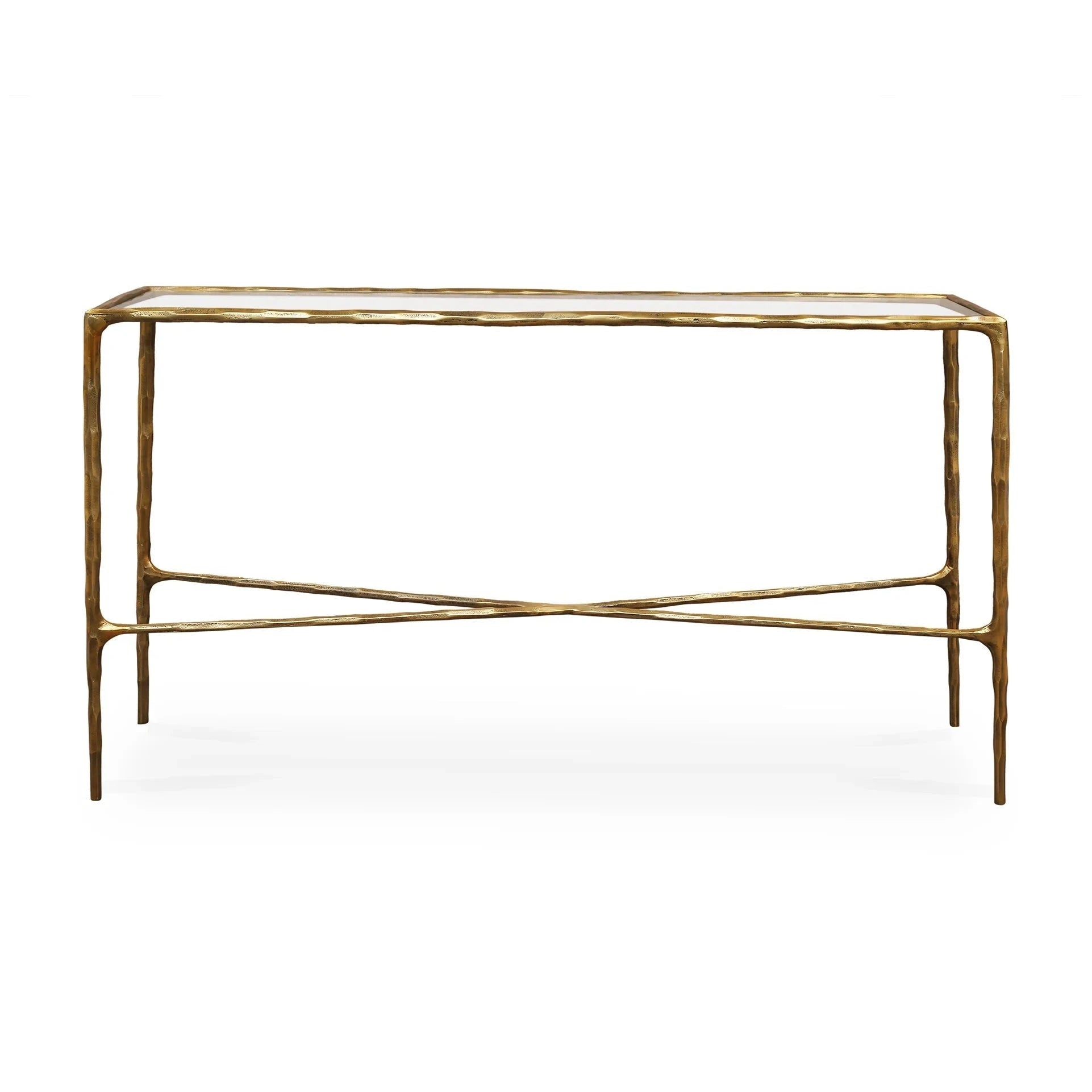 Cobra Textured Antique Brass & Clear Glass Console Table