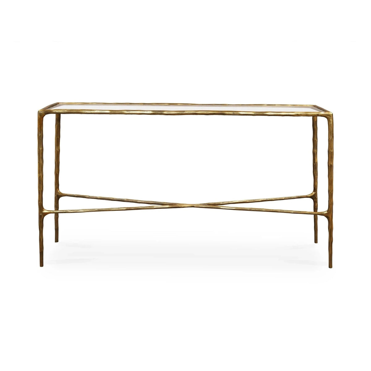 Cobra Textured Antique Brass & Clear Glass Console Table