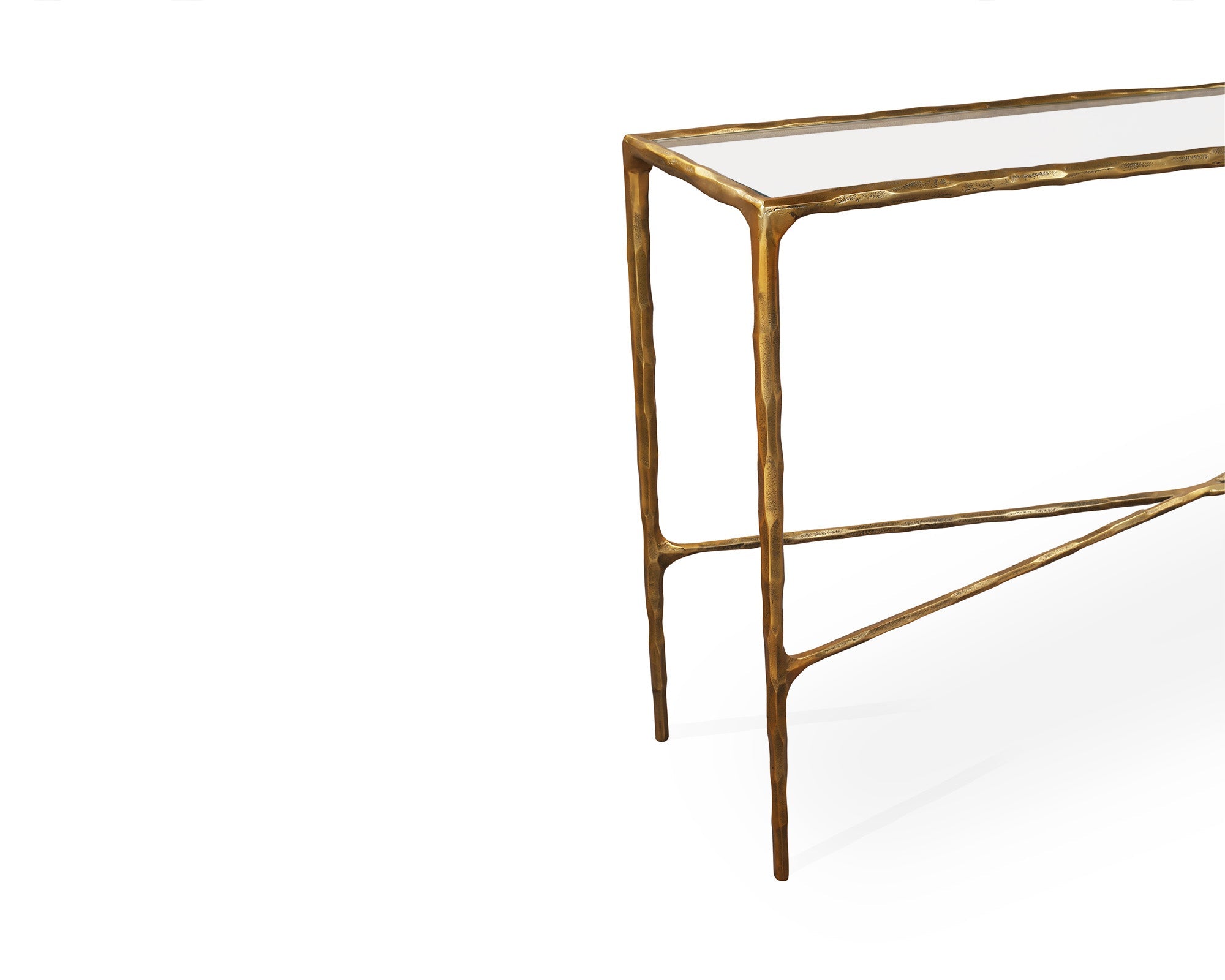 Cobra Console Table - Textured Antique Brass & Clear Glass