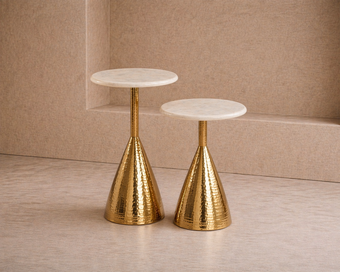 Yves Side Table set of 2 - Polished Brass & Marble
