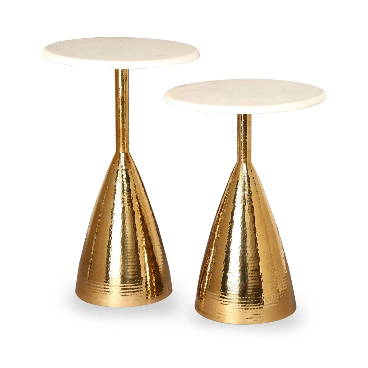 Set of 2 Yves Polished Brass & Marble Side Tables Nest
