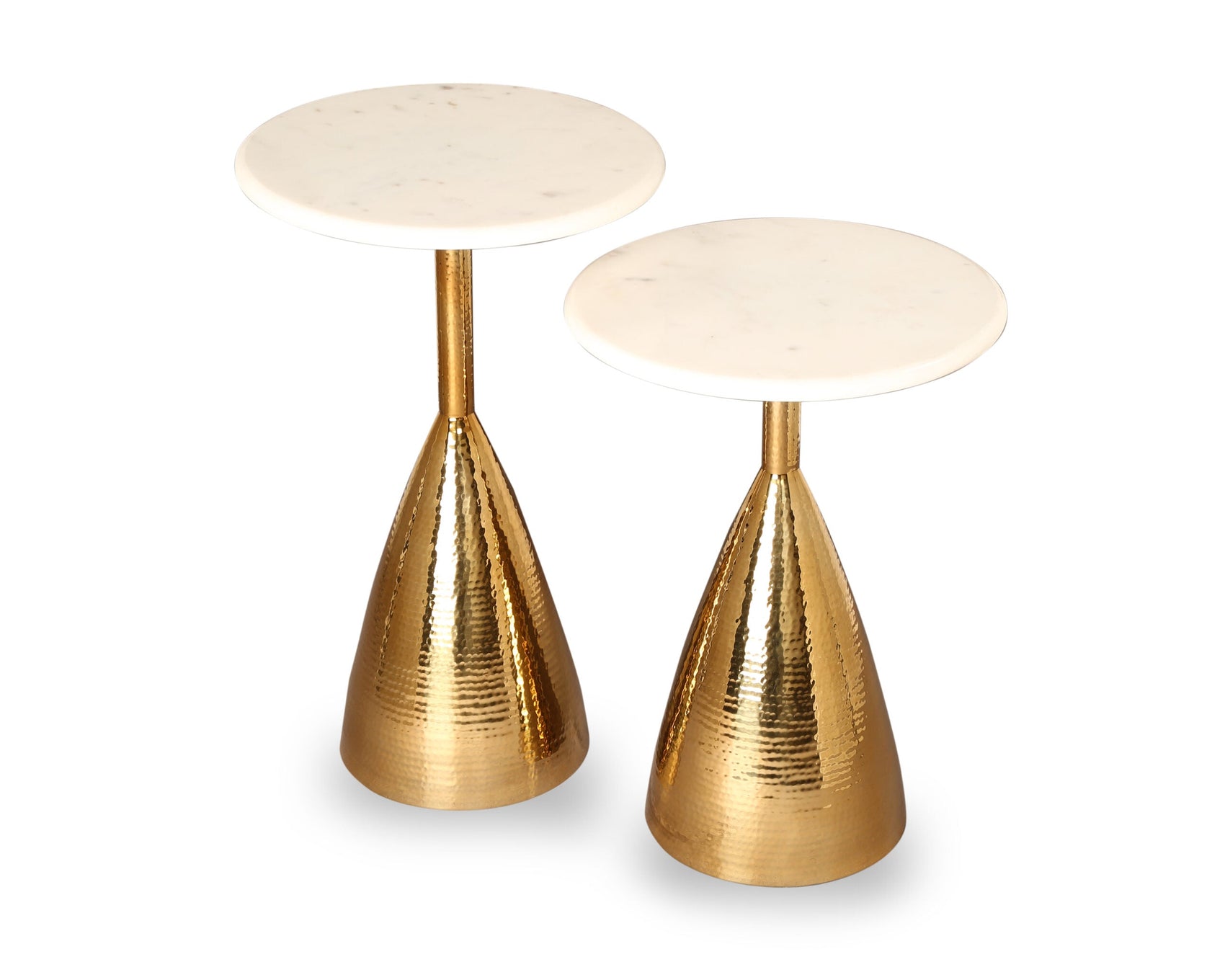 Set of 2 Yves Polished Brass & Marble Side Tables