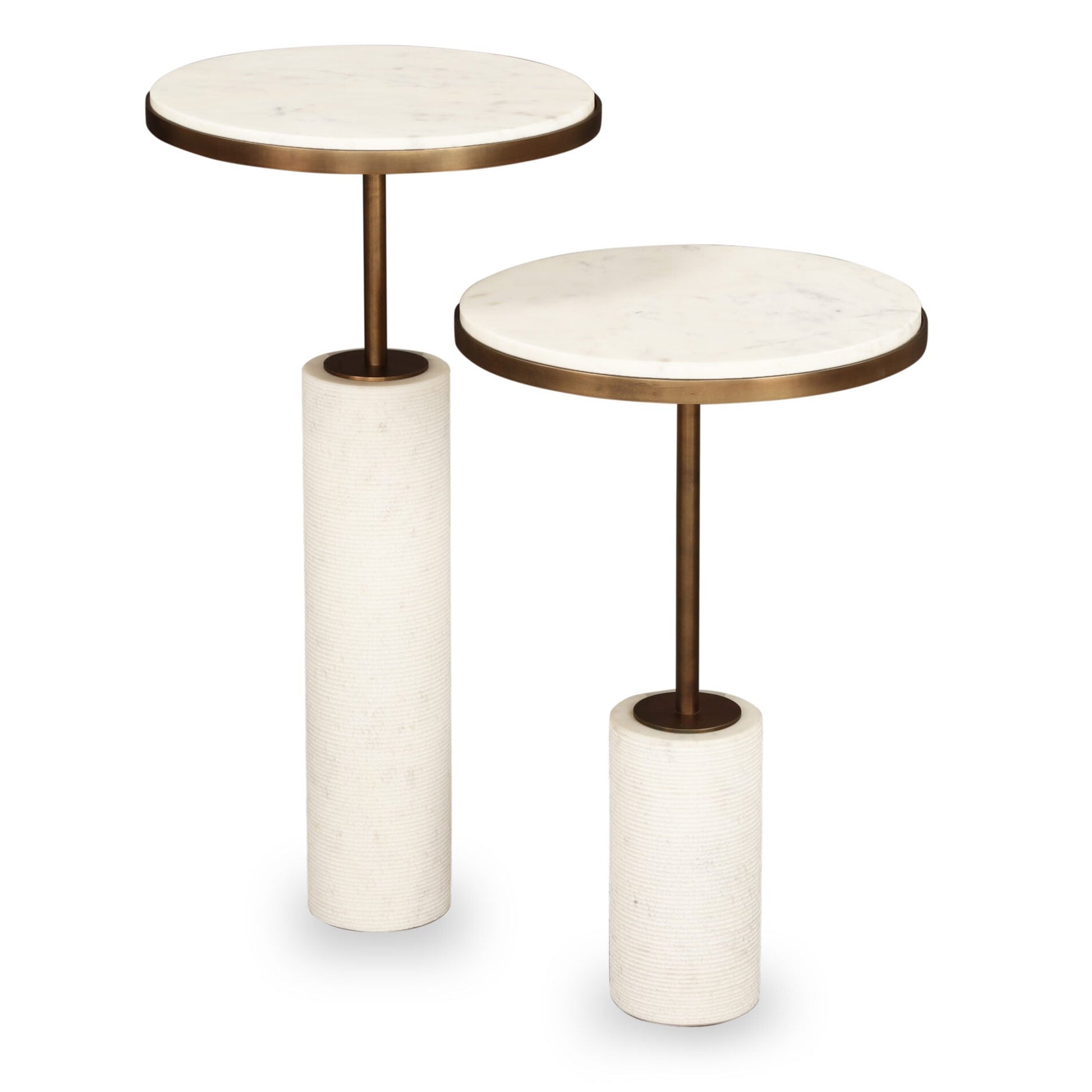 Set of 2 Dolmec Nesting Antique Bronze & Marble Side Tables