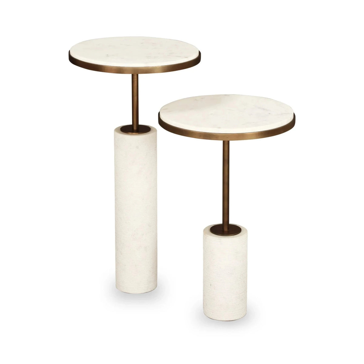 Set of 2 Dolmec Antique Bronze & Marble Side Tables Nest