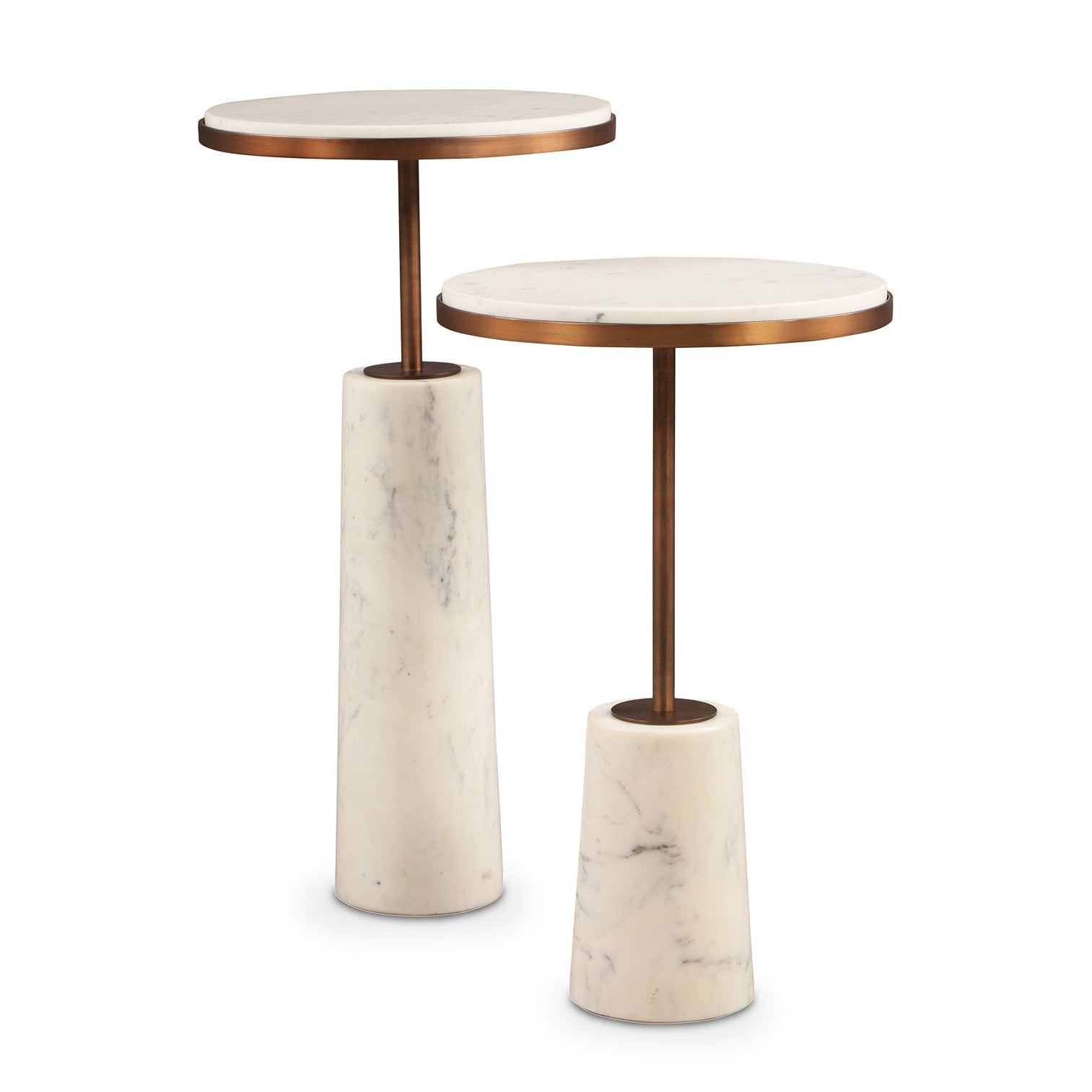 Set of 2 Notto White Marble & Bronze Side Tables