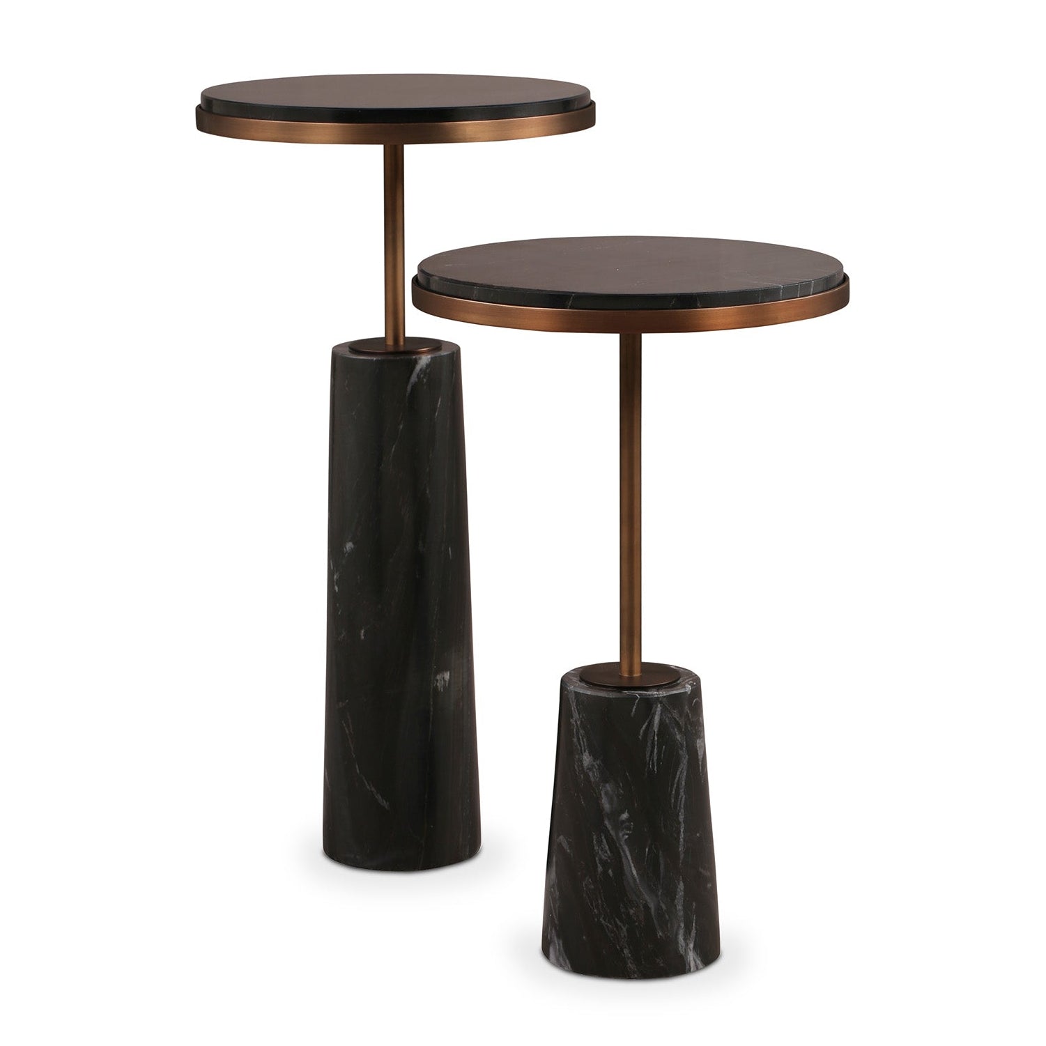Set of 2 Notto Black Marble Bronze Side Tables