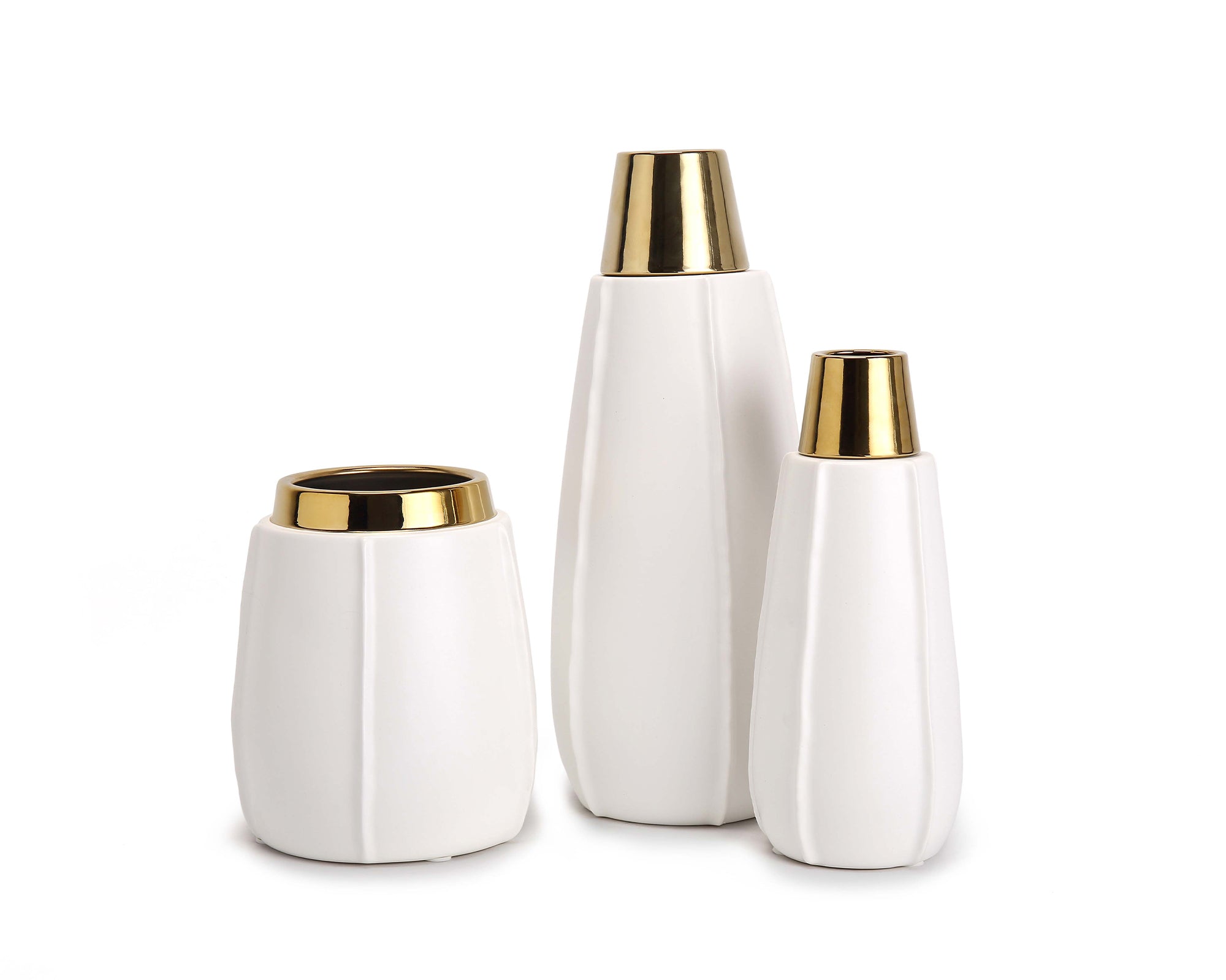 Vicar Vase - Large - White & Gold Ceramic