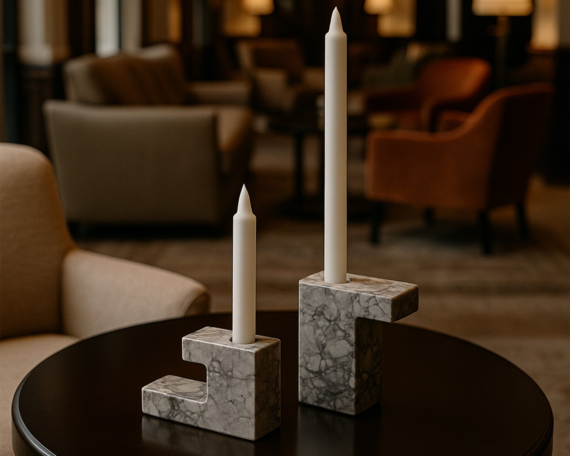 Arco Set of Candle Holders - Natural Grey & White Marble