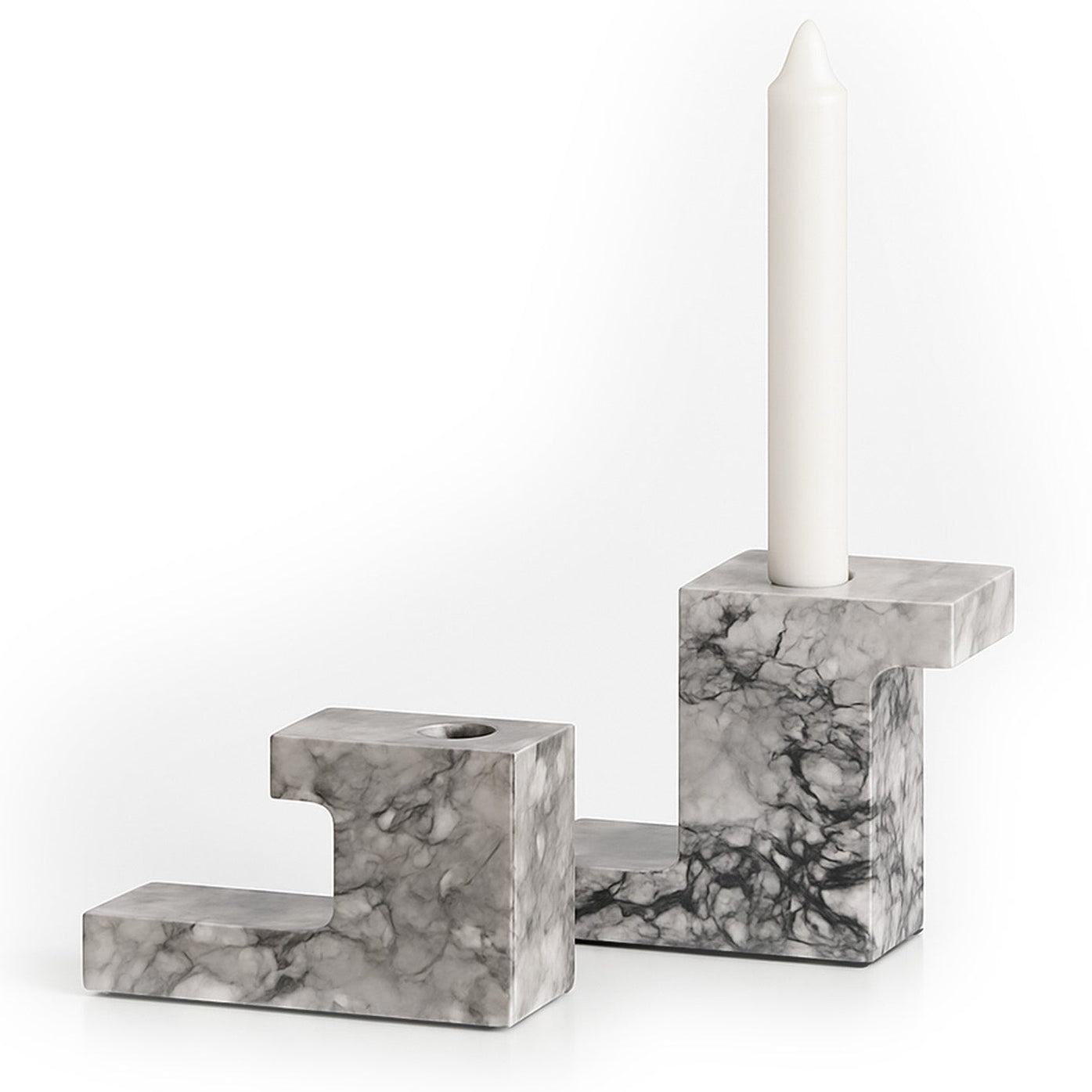 Arco Natural Grey & White Marble Set of Candle Holders