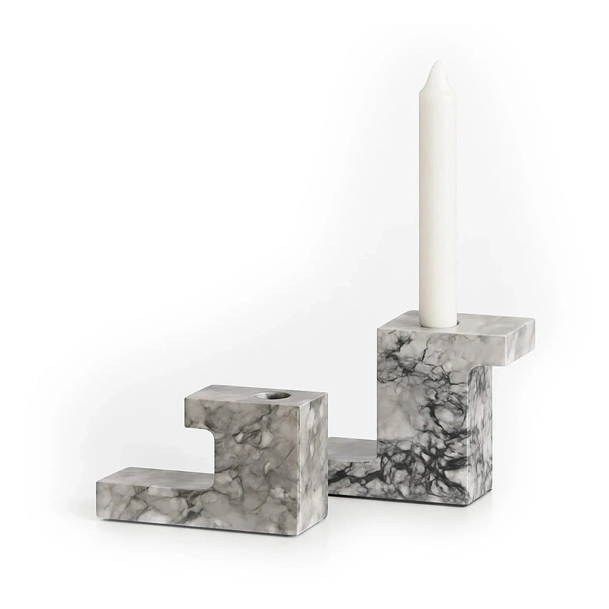 Arco Natural Grey & White Marble Candle Holder Set