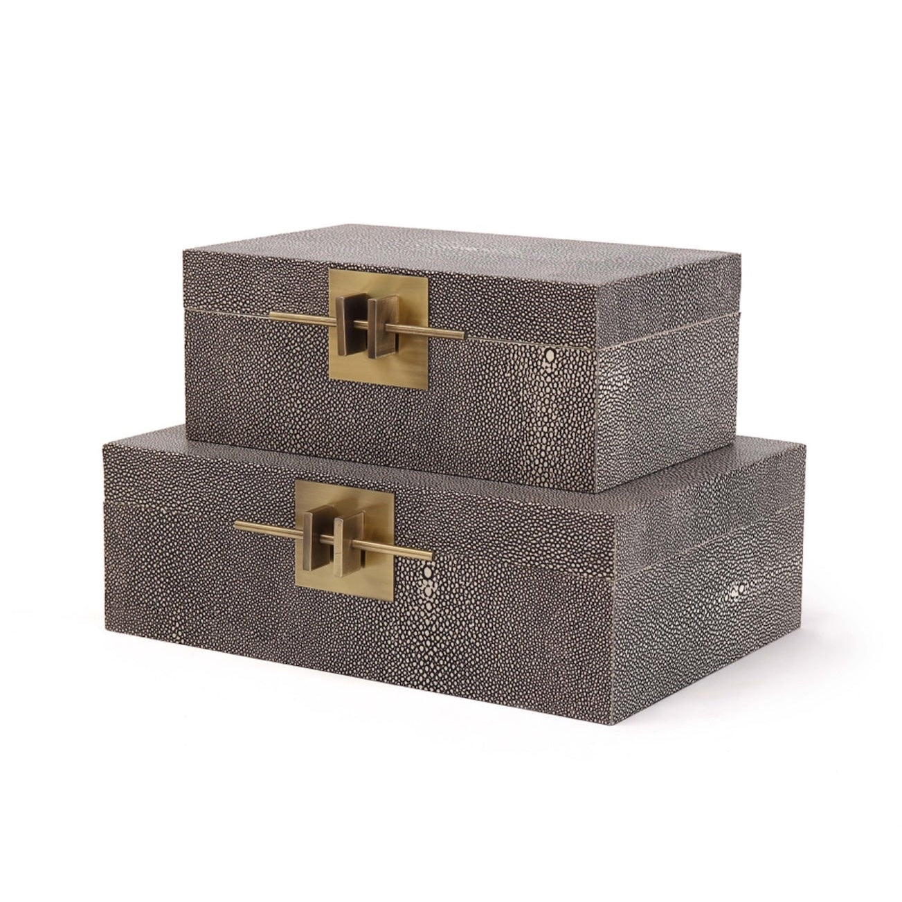 Set of 2 Aurello Boxes - Dark Grey Leather