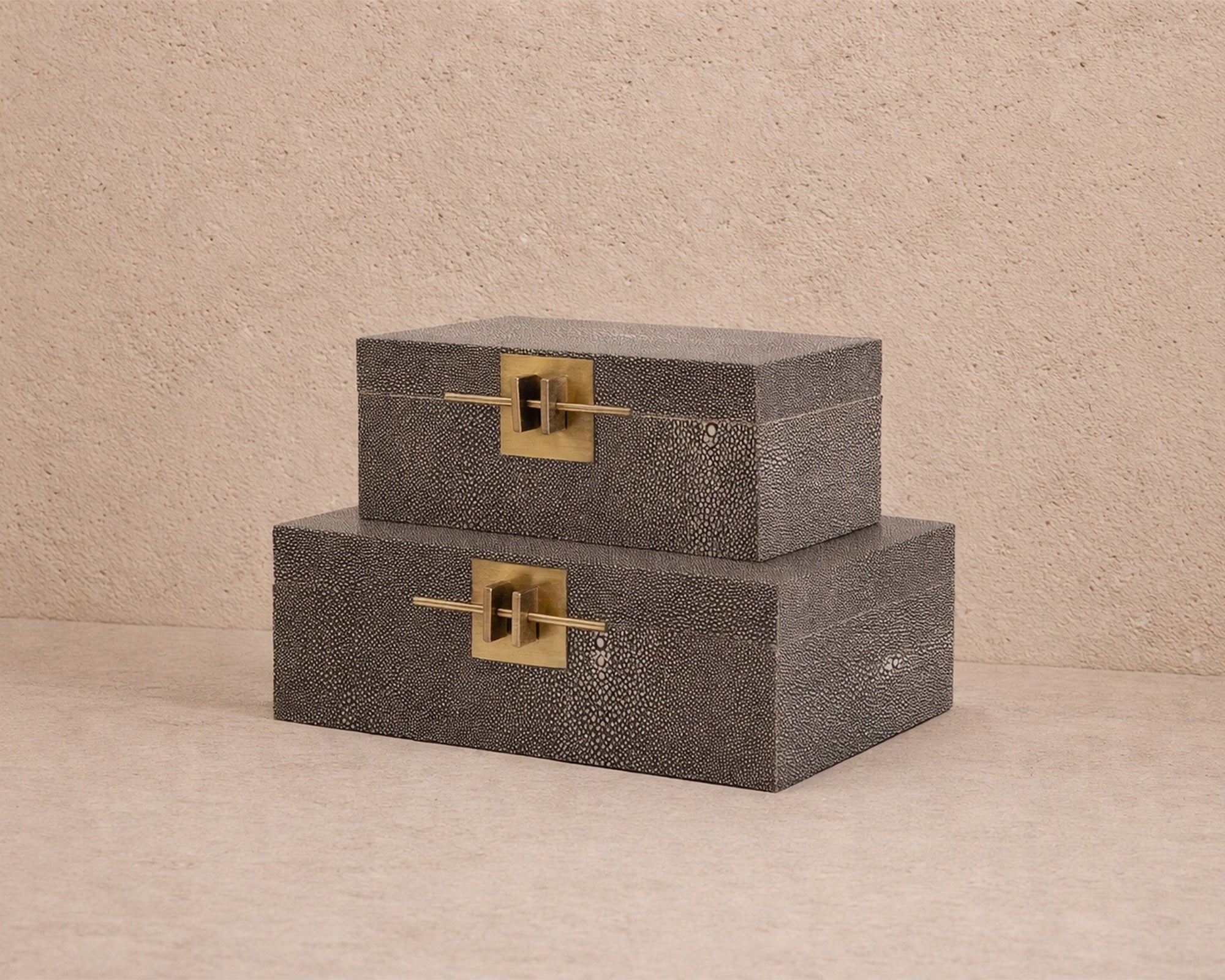 Set of 2 Aurello Boxes - Dark Grey Leather
