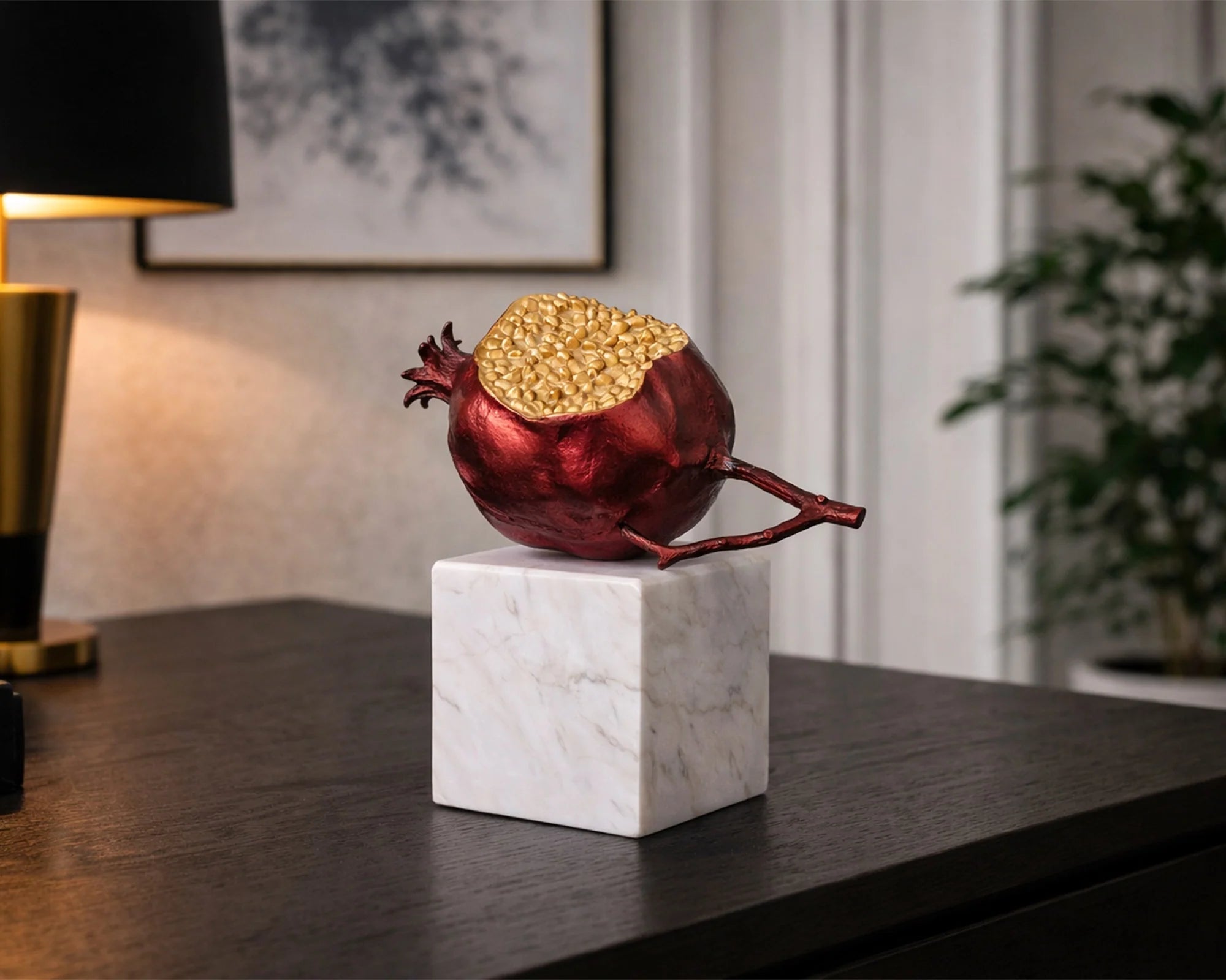 Orano Red Metal & White Marble Sculpture