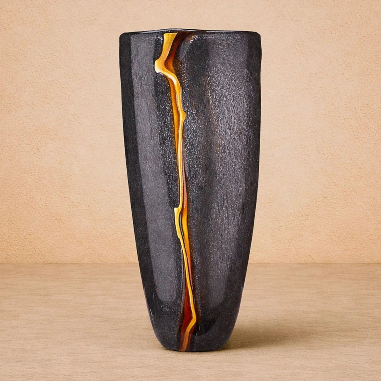 Cassiano Large Charcoal & Amber Veined Glass Vase