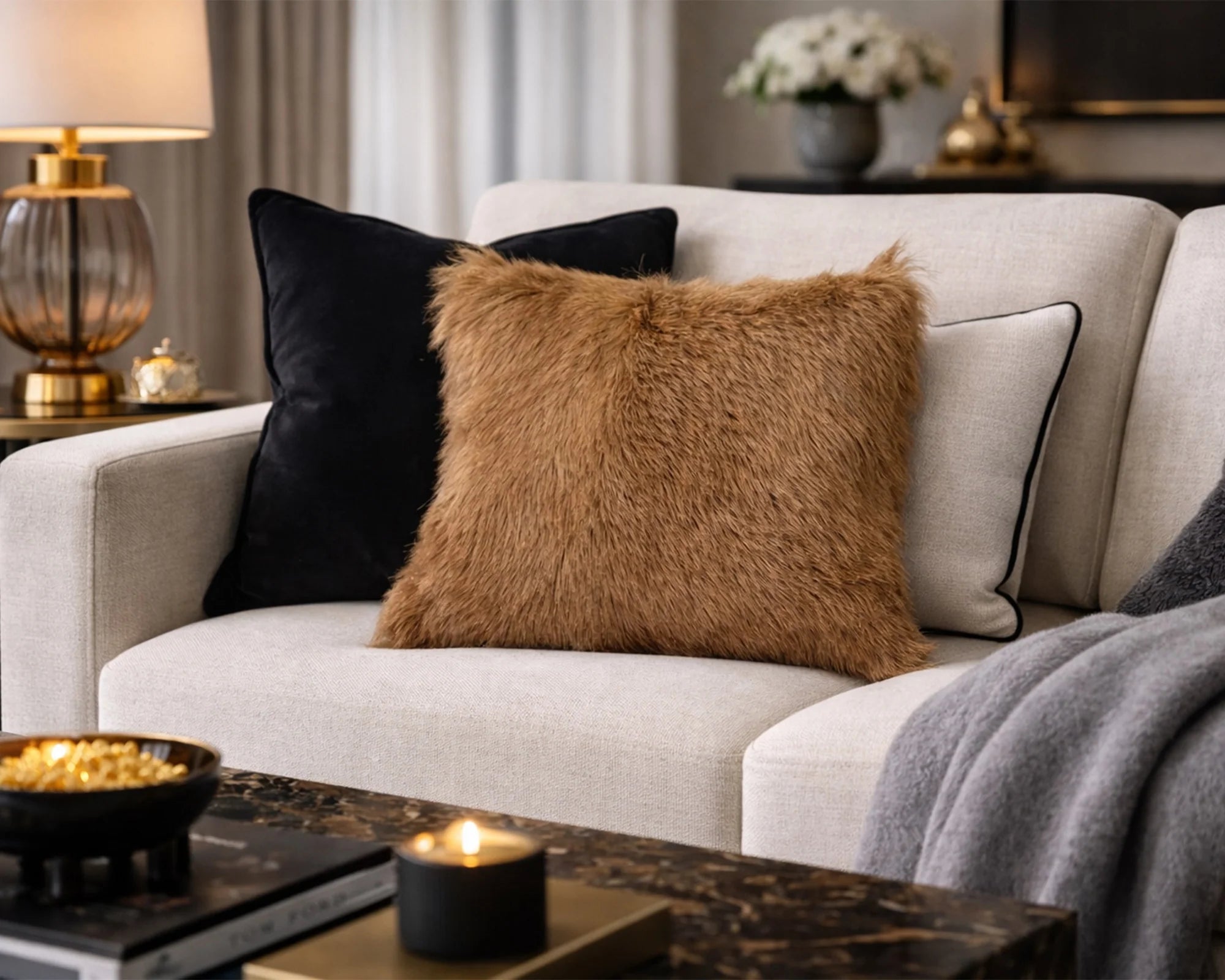 Marosia Light Brown Goat Hair Cushion