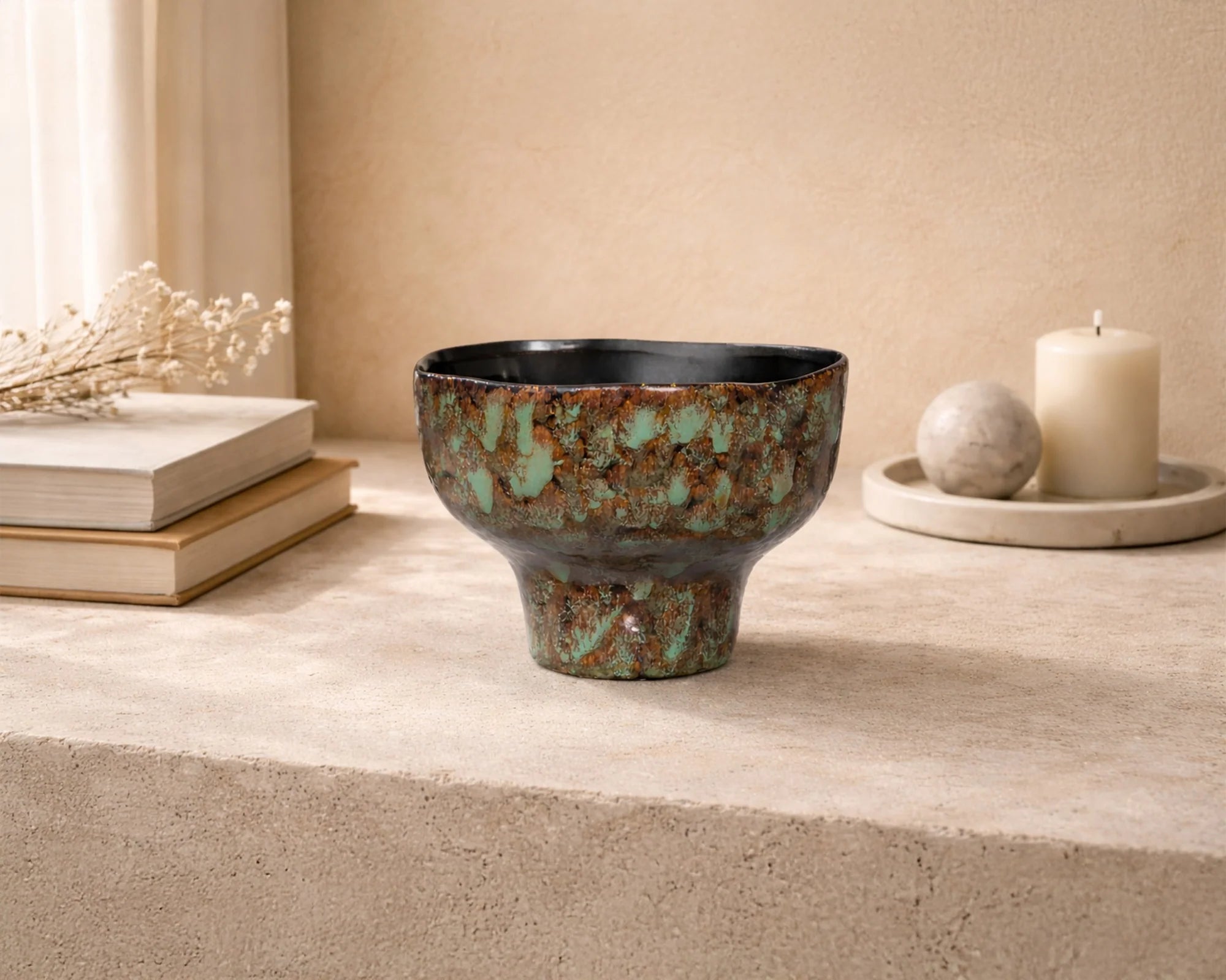 Lamira Brown & Turquoise Glazed Ceramic Bowl