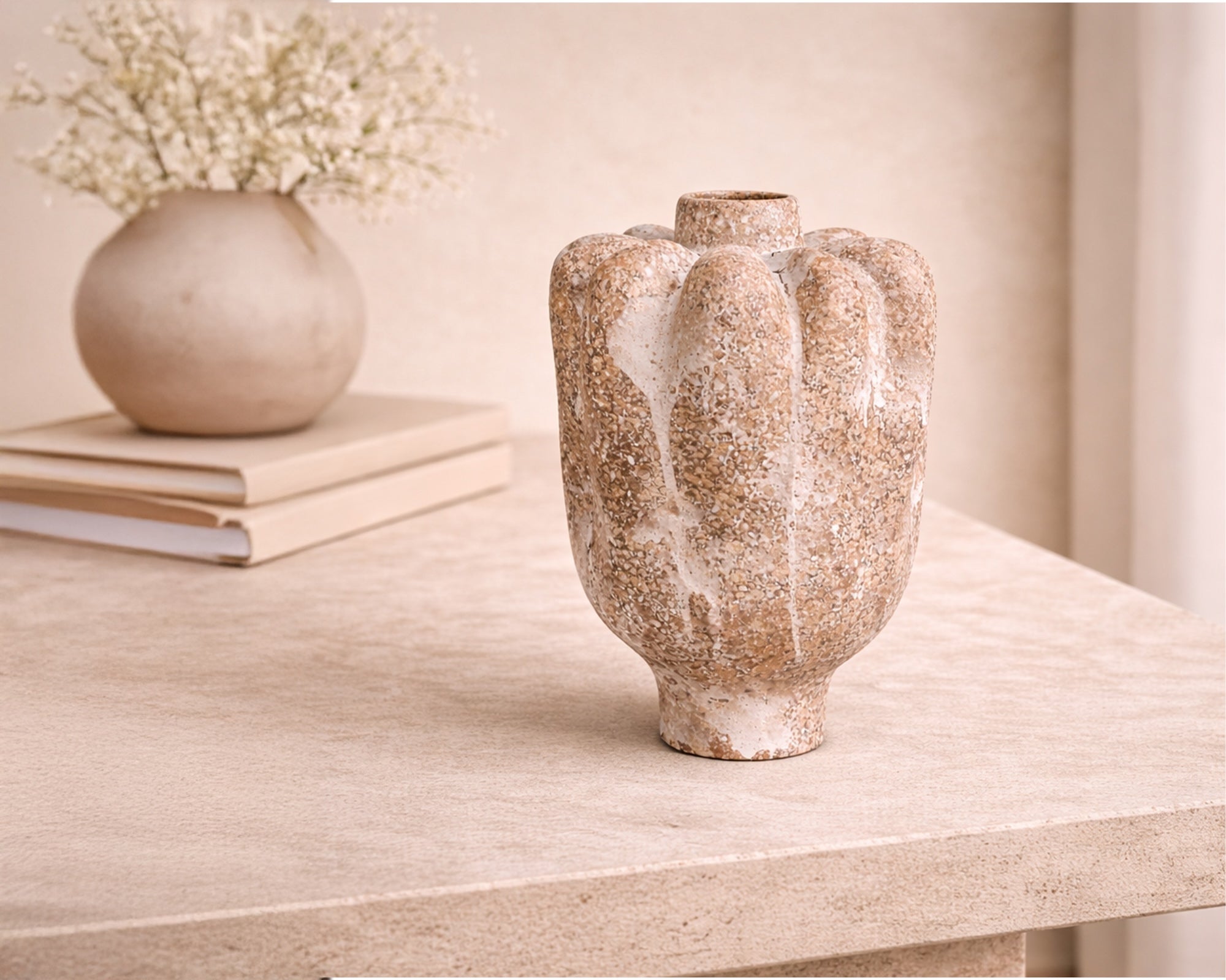 Sorello Vase - White/Brown Ceramic