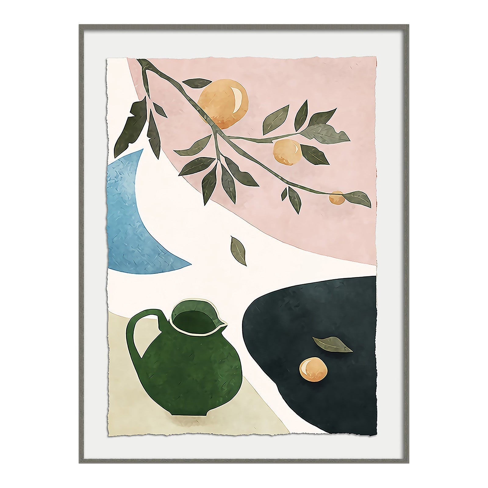 Arancia Botanical Watercolour Orange & Green Wall Art Print
