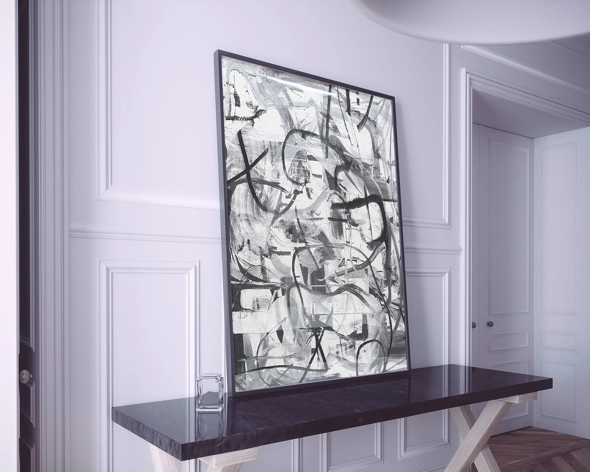 Graphite Framed Abstract Black & Grey Wall Art Print