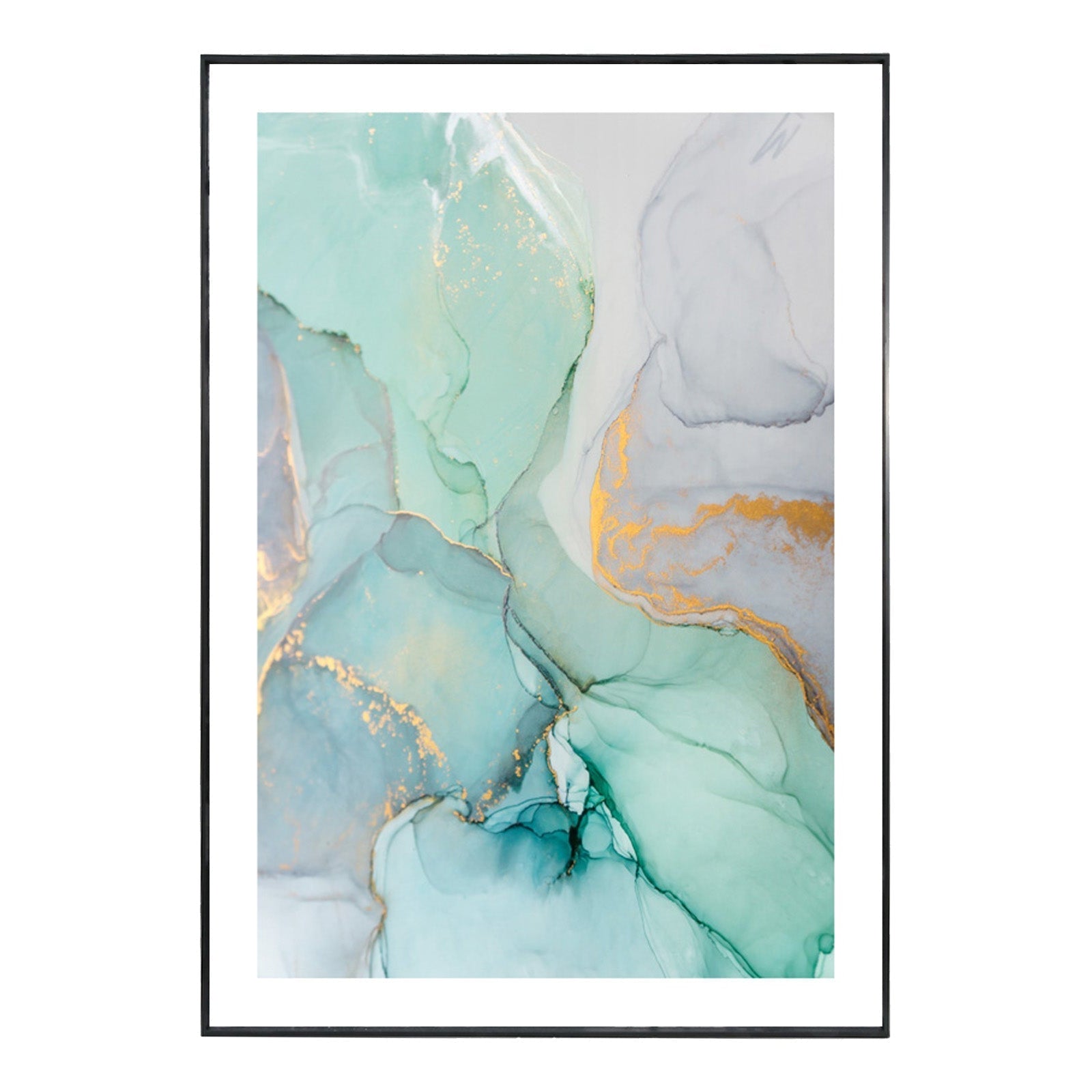 Aqua Vermeil Framed Abstract Blue & Green & Gold Wall Art Print