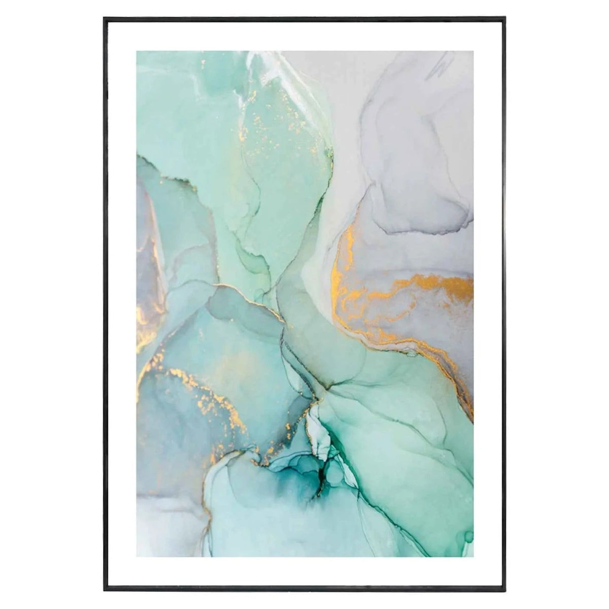 Aqua Vermeil Blue, Green & Gold Framed Abstract Wall Art Print