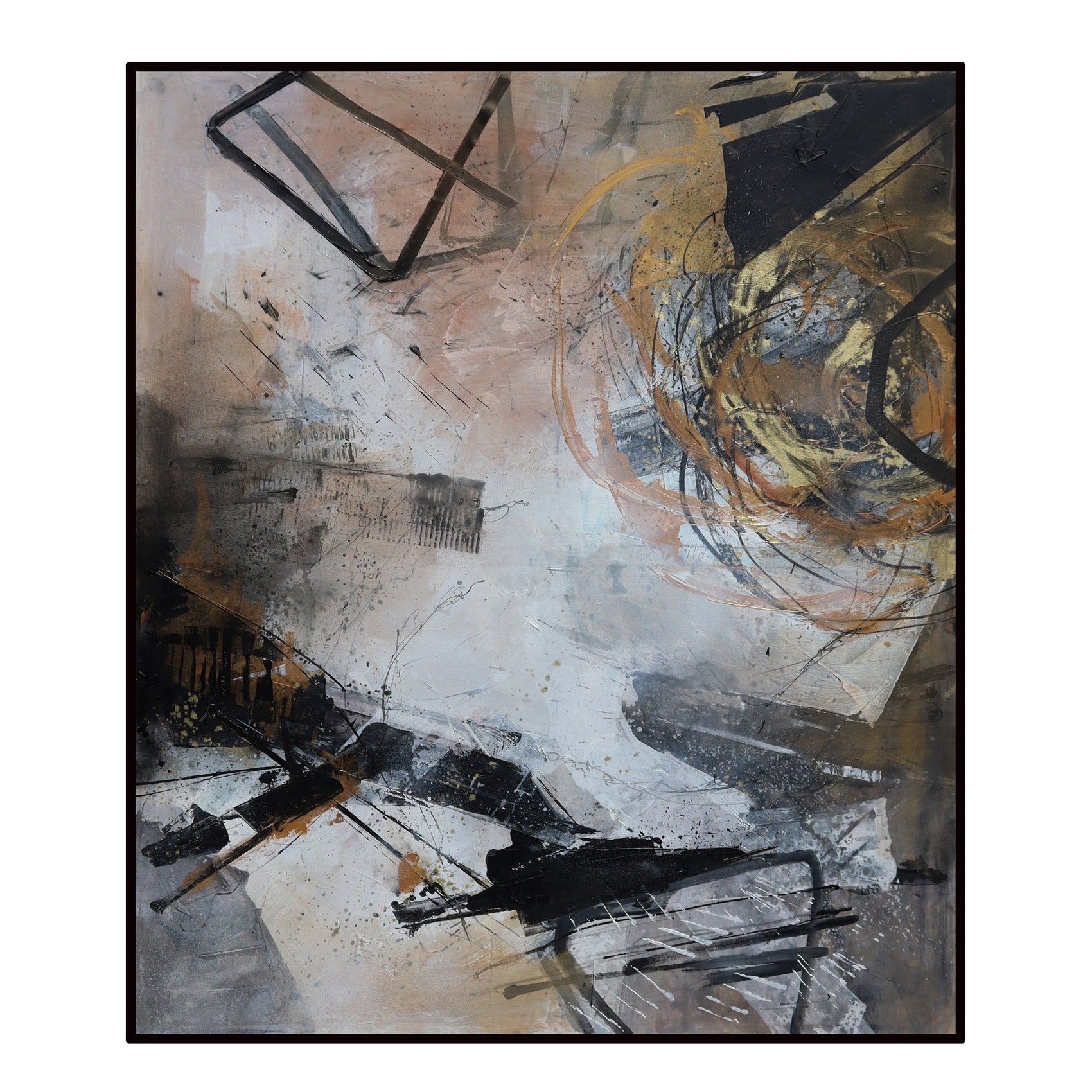 Portoro Black & Brown & Gold Hand-Painted Abstract Canvas Wall Art