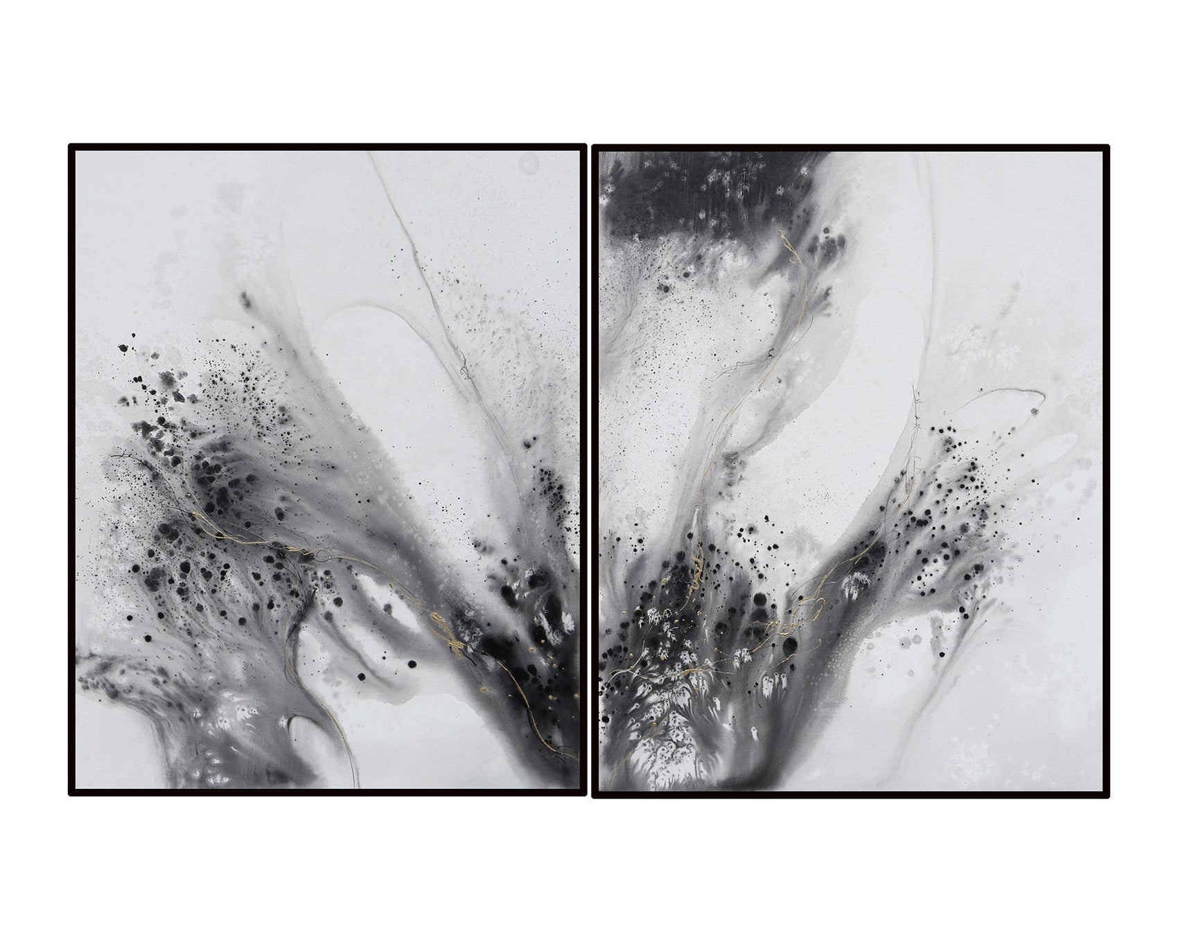 Set of 2 Reid Black & Grey Hand-Painted Abstract Canvas Wall Art