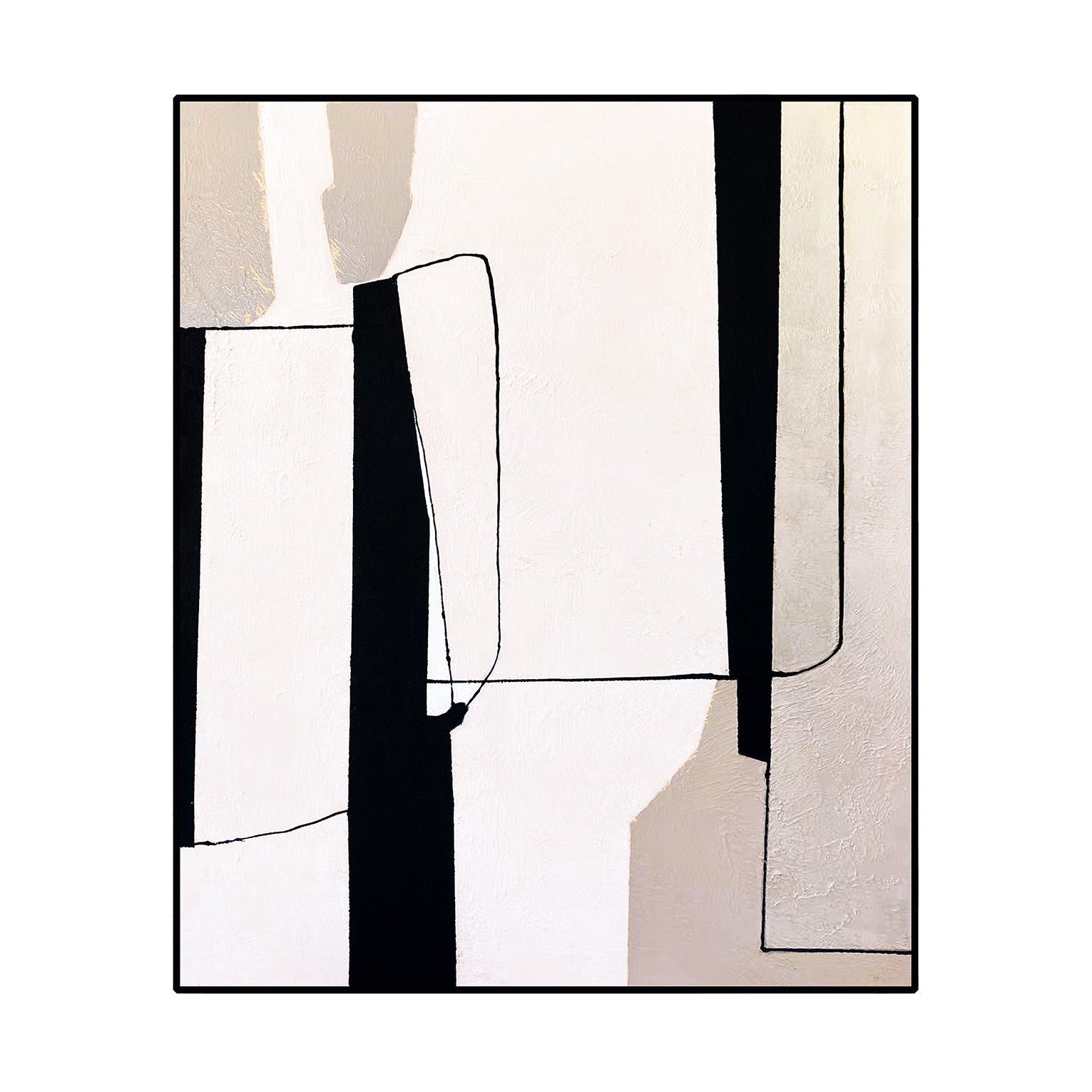Urban Echo Cream & Black & White Abstract Canvas Wall Art