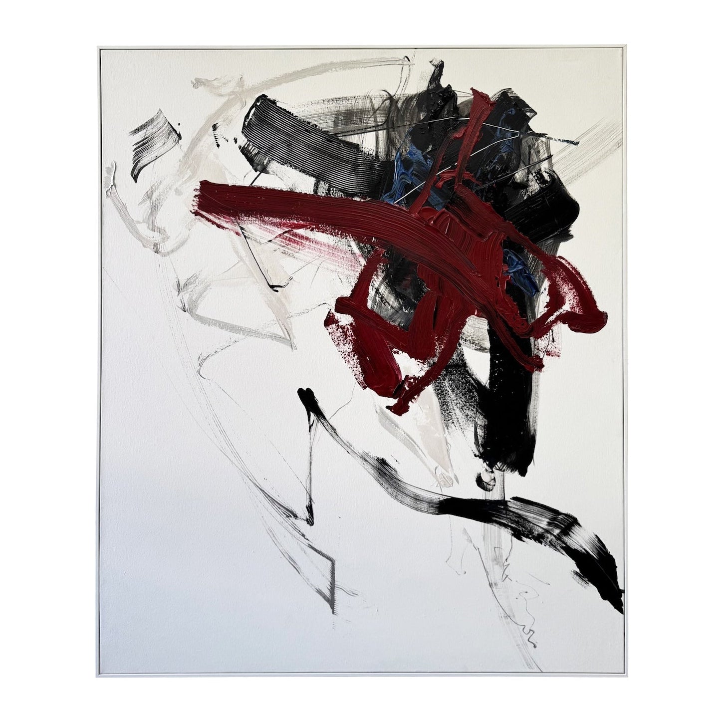 Obsidian White Frame Hand-Painted Abstract Canvas Wall Art
