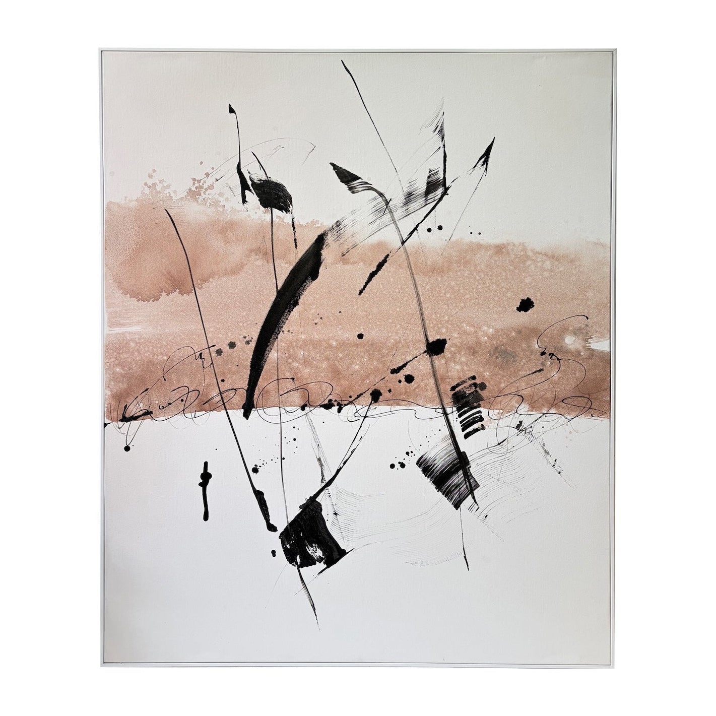 Monochord White Frame Hand-Painted Abstract Canvas Wall Art