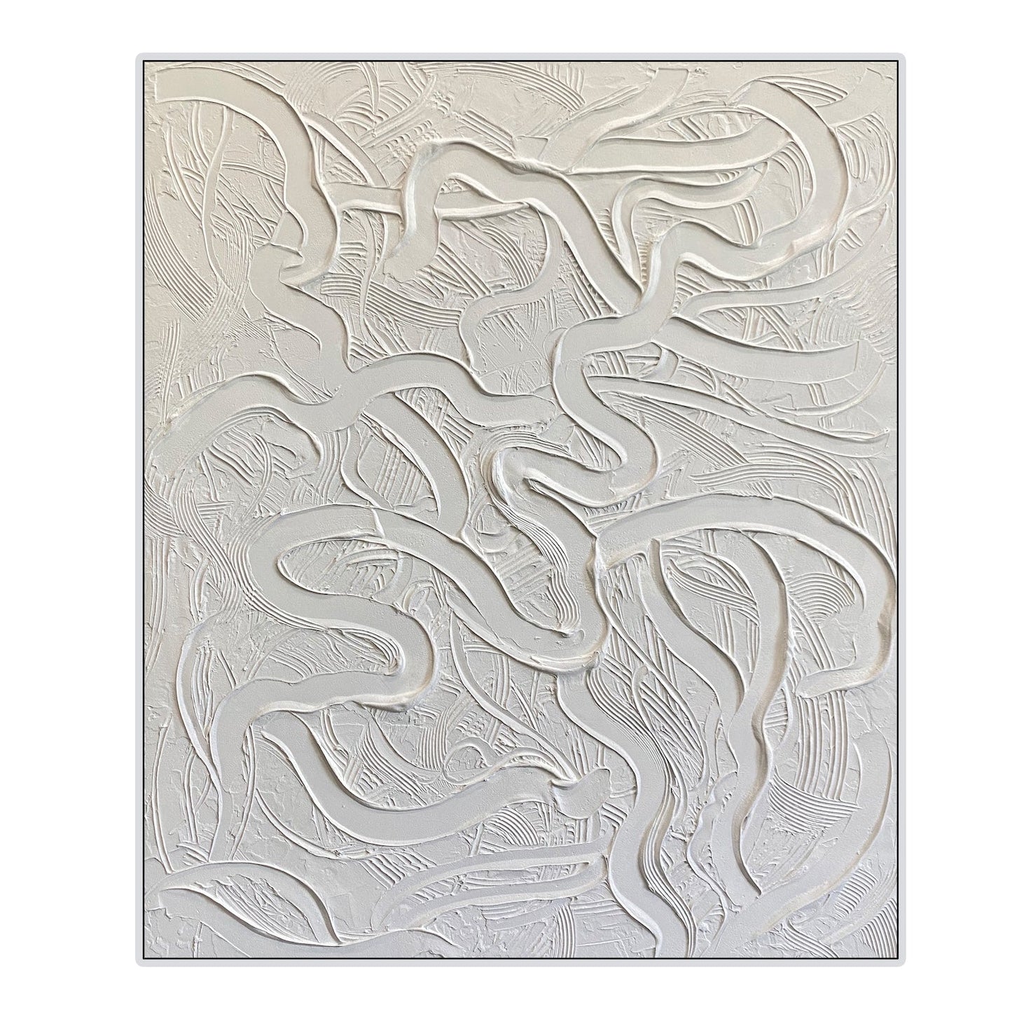 Serene White Textured Abstract Canvas Wall Art