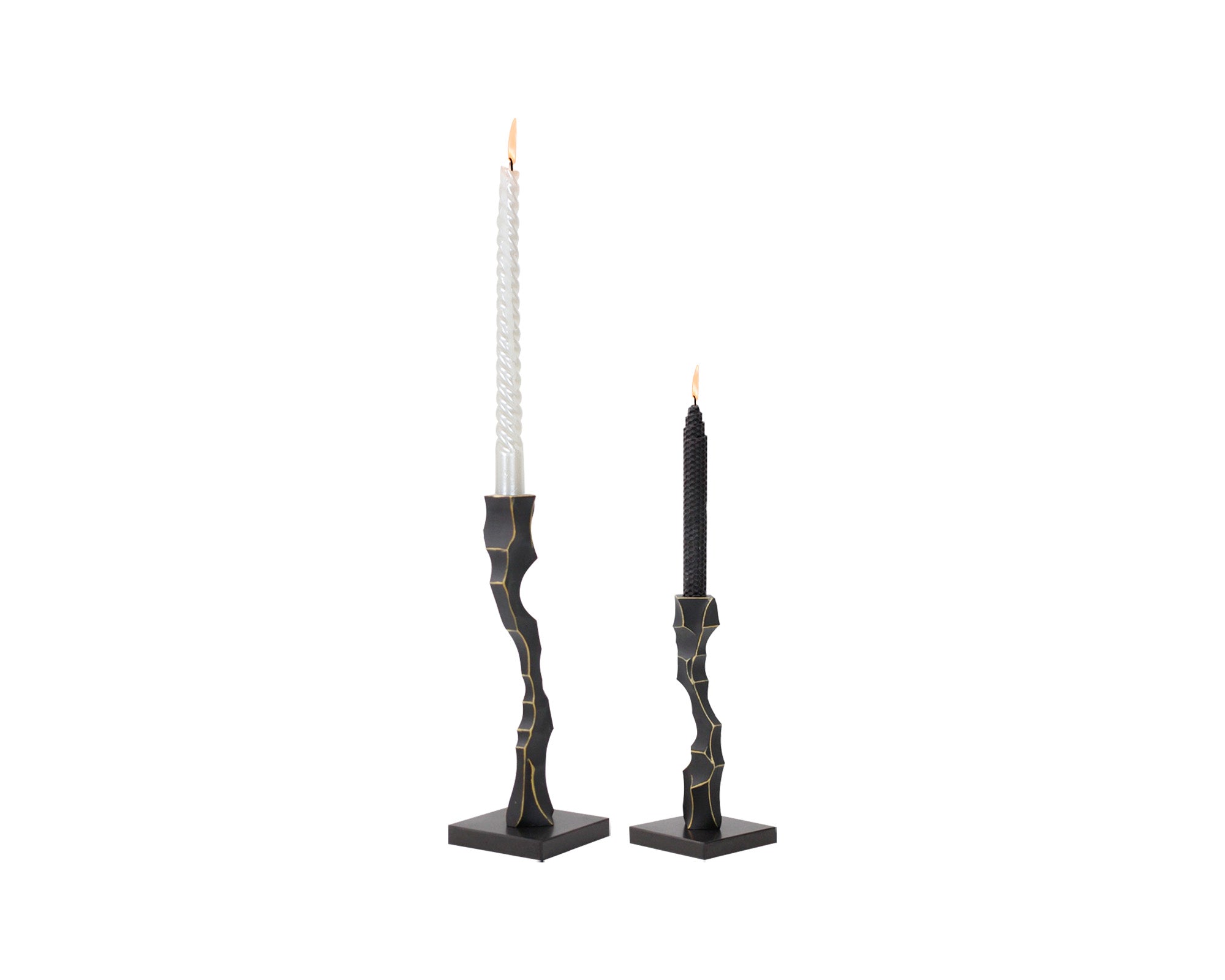 Storm Candlestick Large - Black Marble & Resin