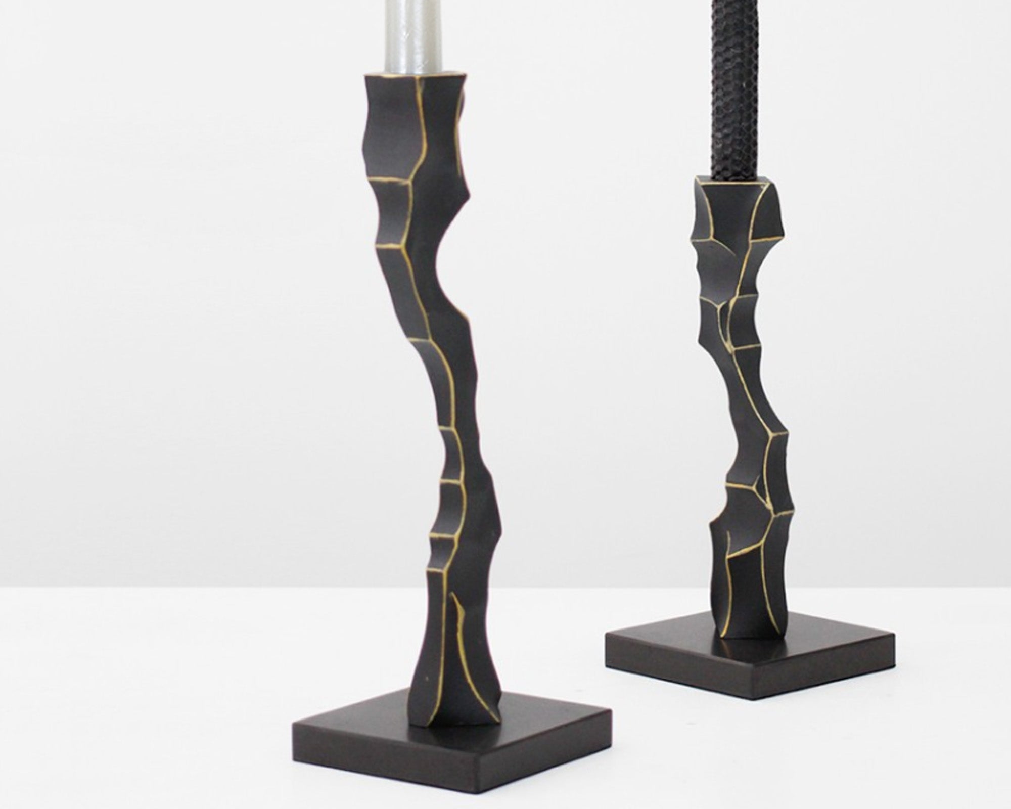 Storm Candlestick Large - Black Marble & Resin