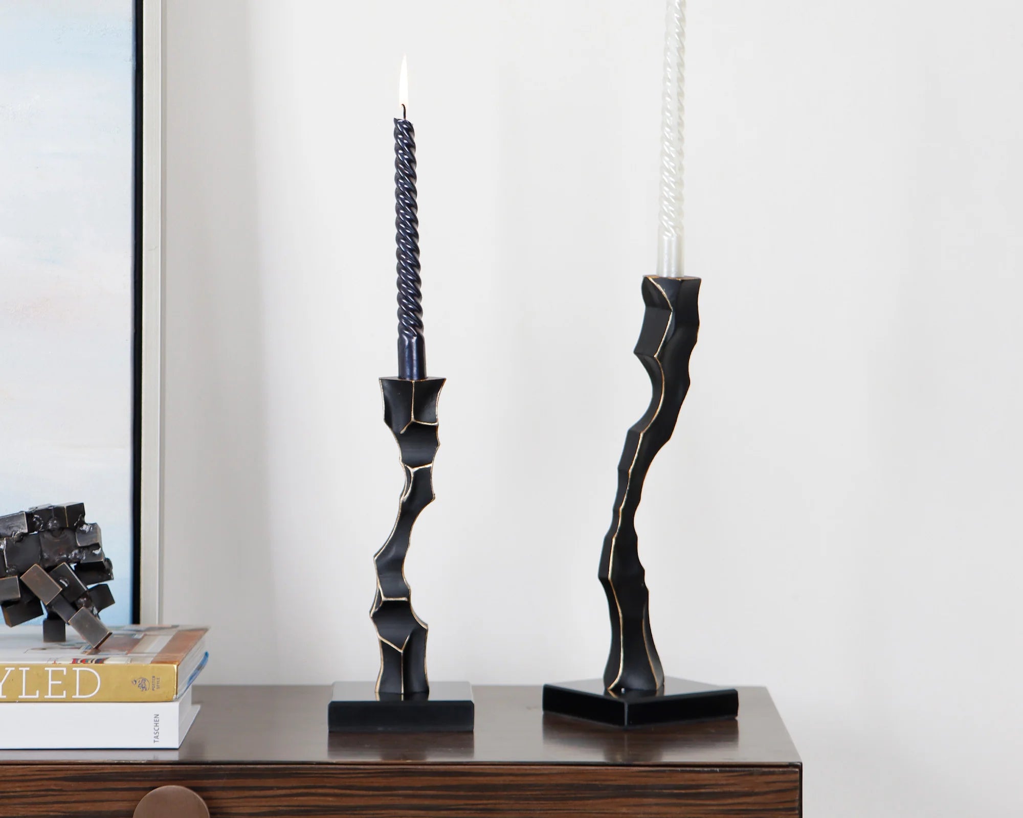 Storm Large Black Marble & Resin Candlestick Holder