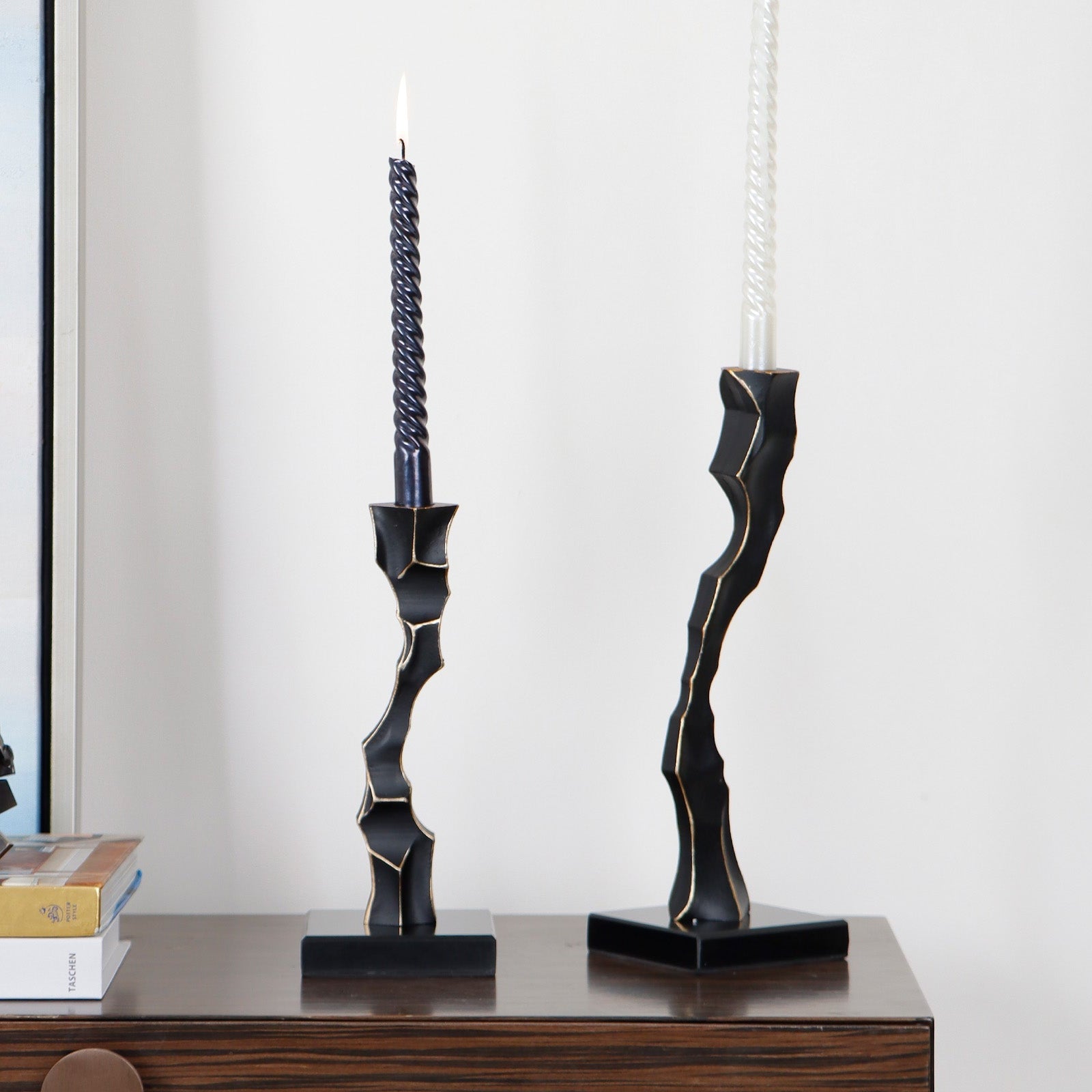 Storm Candlestick Black Marble Candle Holder Small