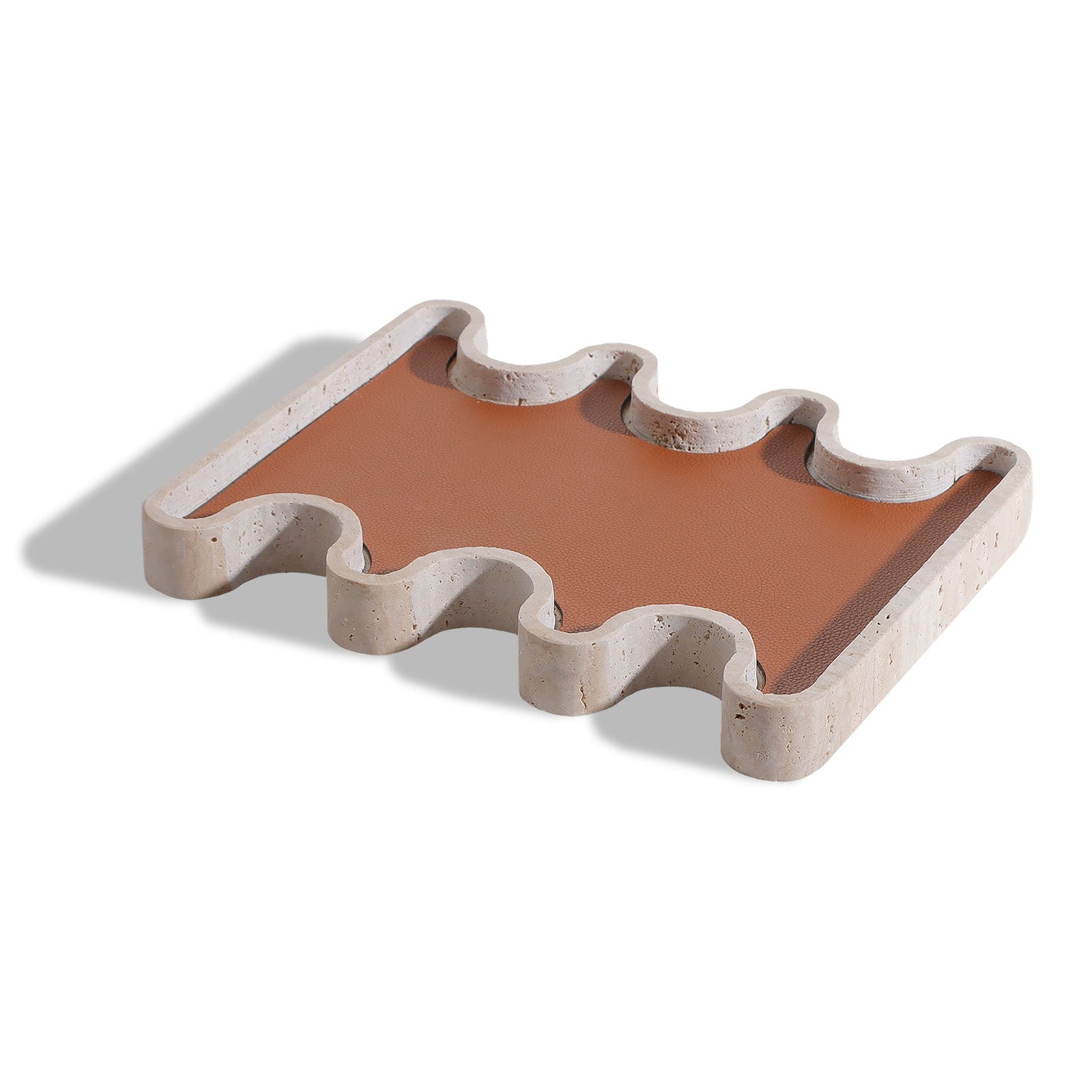 Sahara Beige Travertine with Brown Vegan Leather Tray
