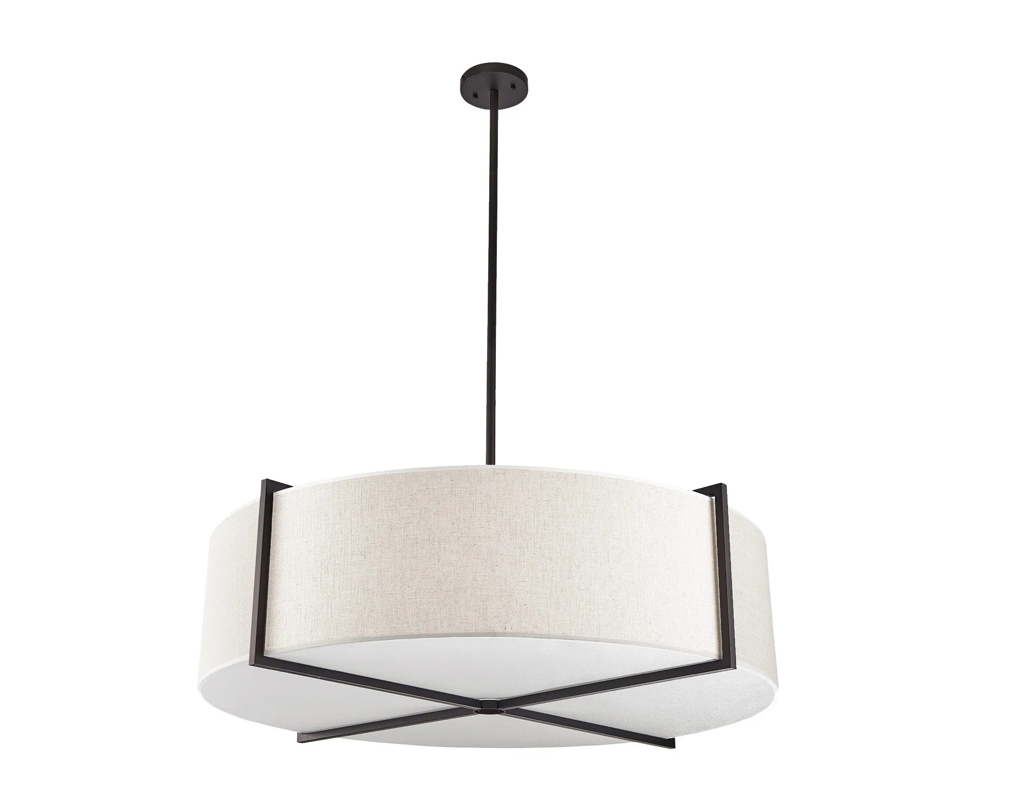 Sanderson Textured Linen & Matt Black Pendant Light Large