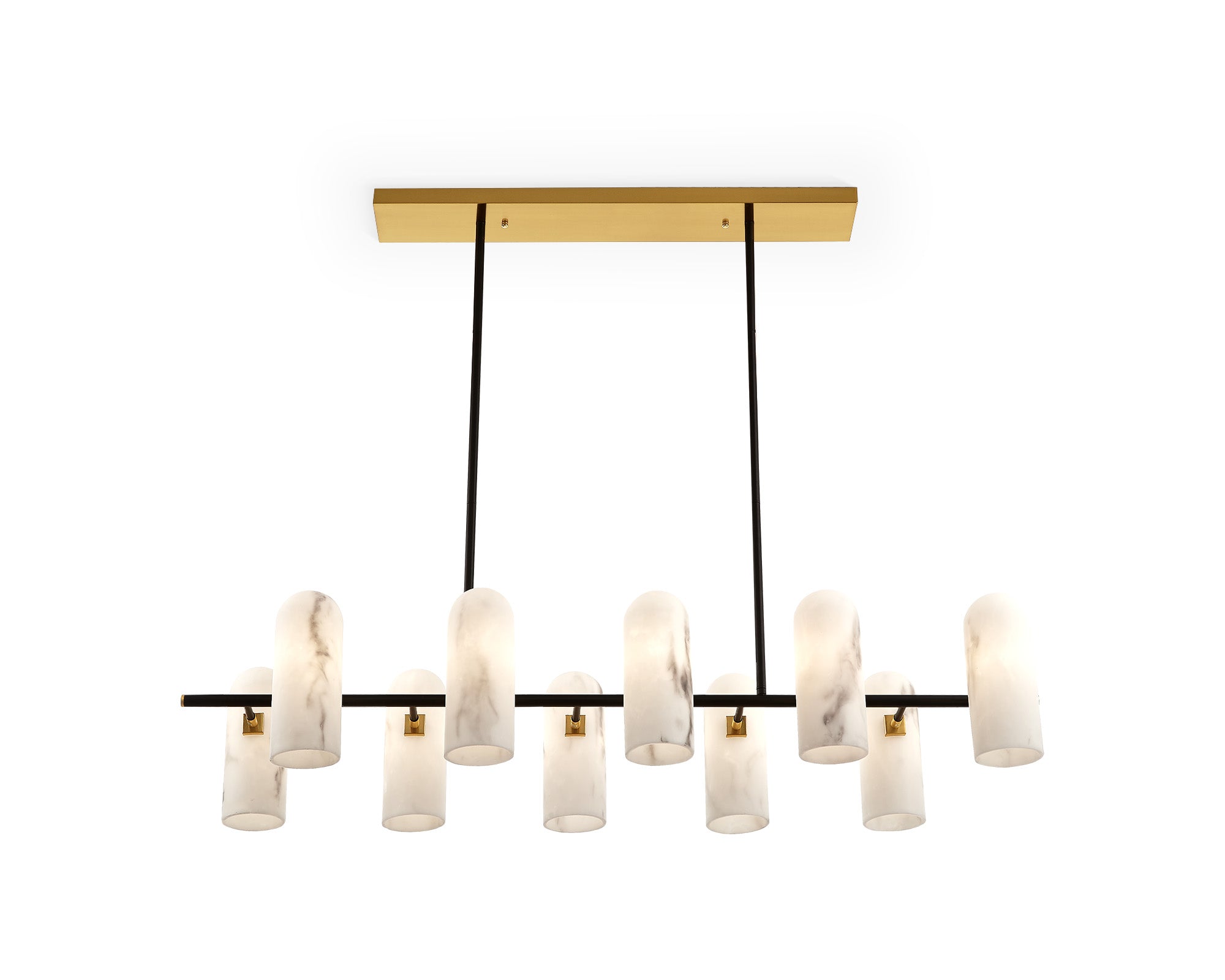 Amatti Long Chandelier - Alabaster Effect Black & Brass