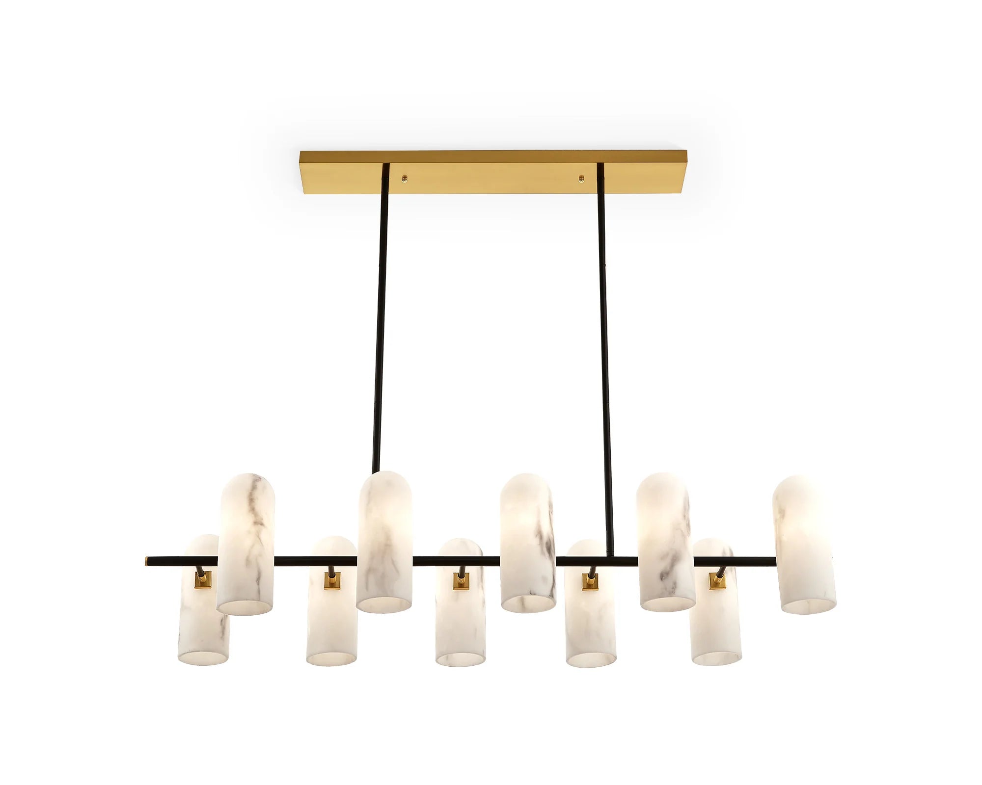 Amatti Alabaster Effect Black & Brass Chandelier Long