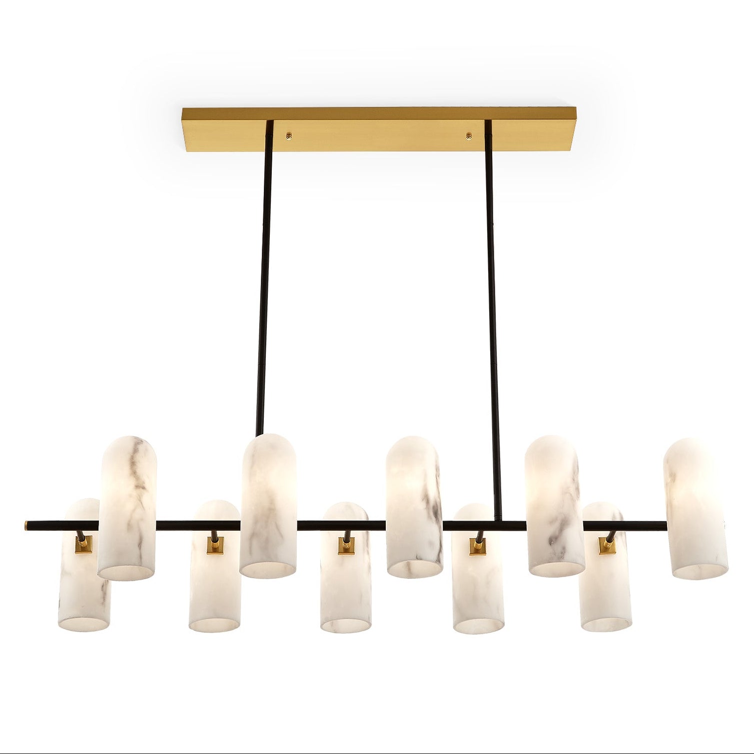 Amatti Alabaster Effect Black & Brass Chandelier Long