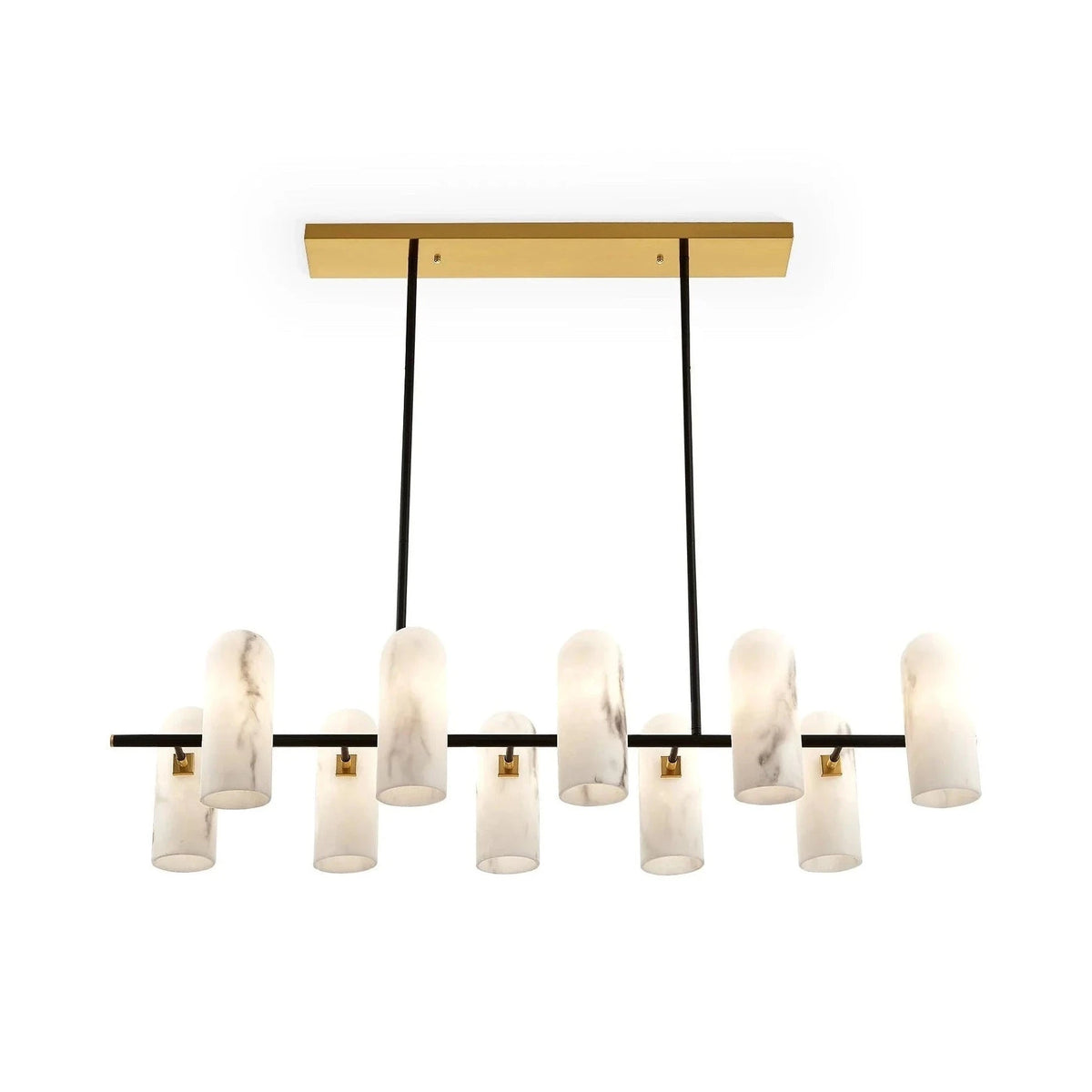 Amatti Alabaster Effect Black & Brass Chandelier Long