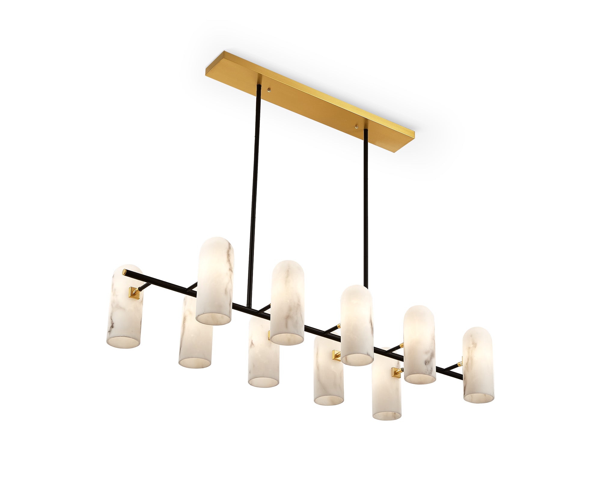 Amatti Long Chandelier - Alabaster Effect Black & Brass