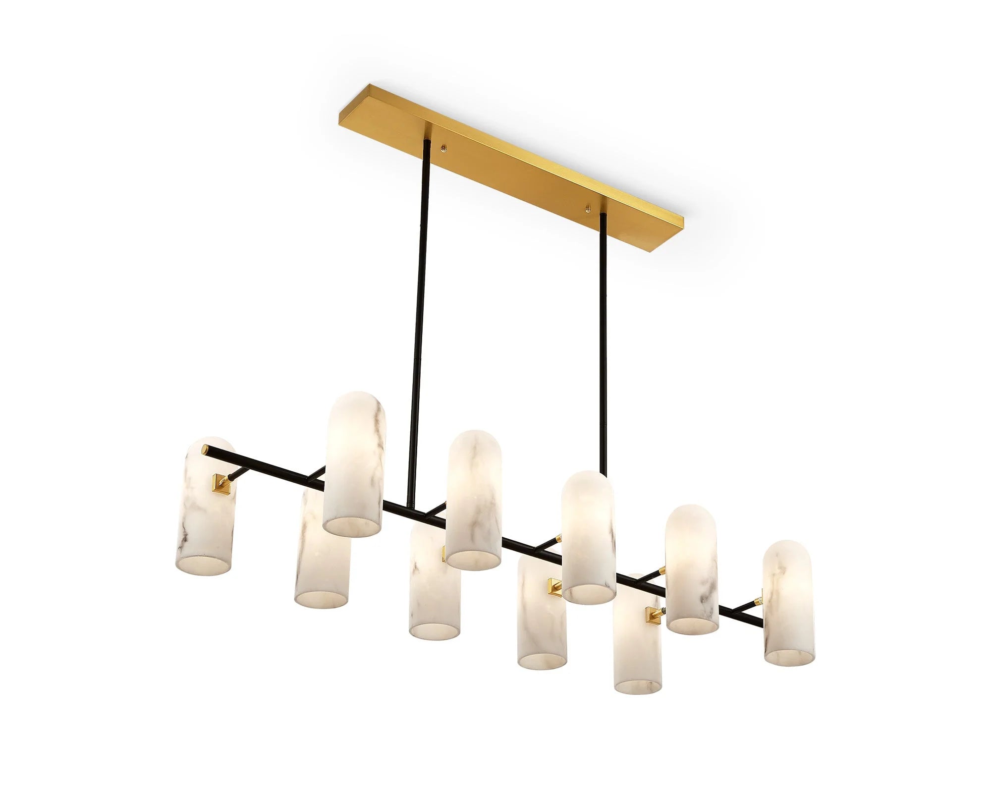 Amatti Alabaster Effect Black & Brass Chandelier Long