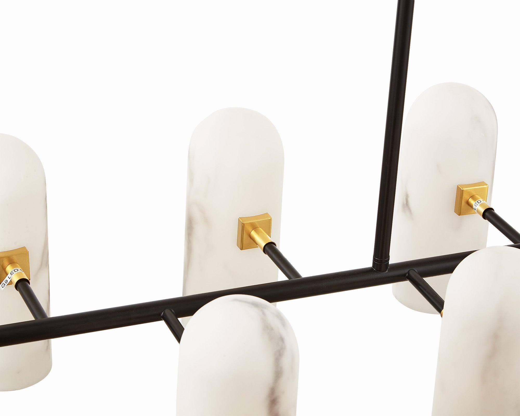 Amatti Long Chandelier - Alabaster Effect Black & Brass