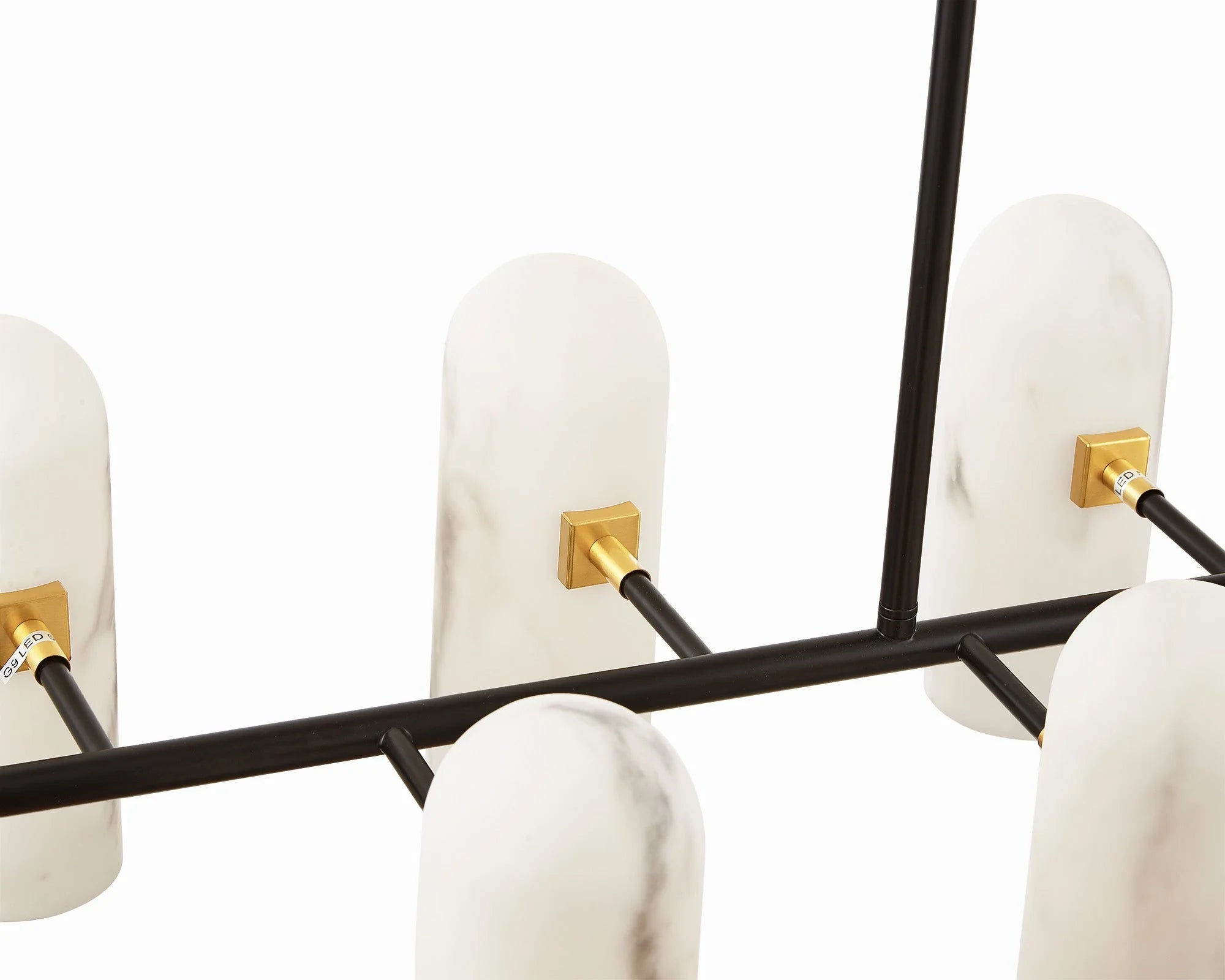 Amatti Alabaster Effect Black & Brass Chandelier Long