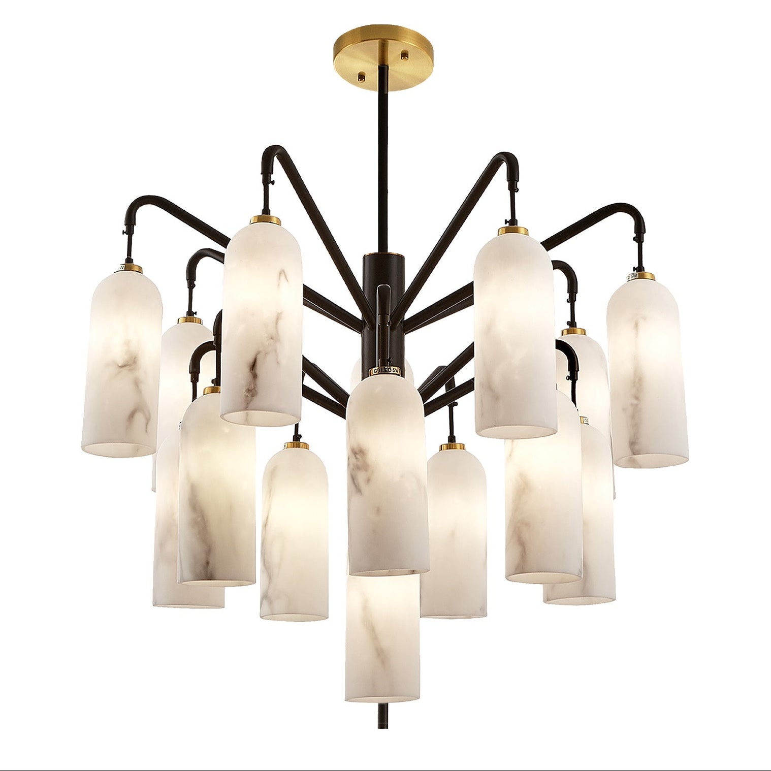 Amatti Alabaster Effect Black & Brass Chandelier