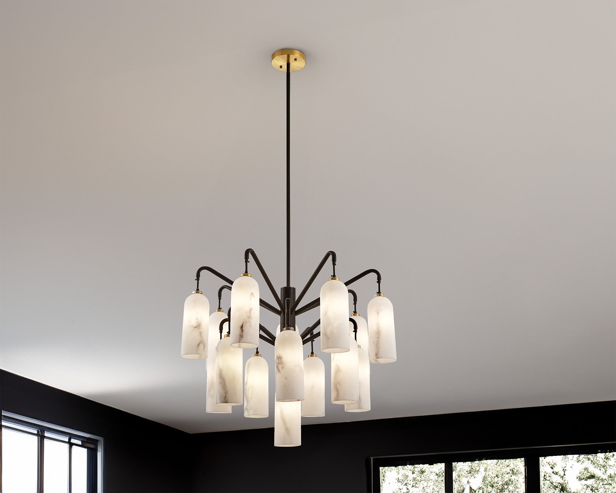 Amatti Chandelier - Alabaster Effect Black & Brass
