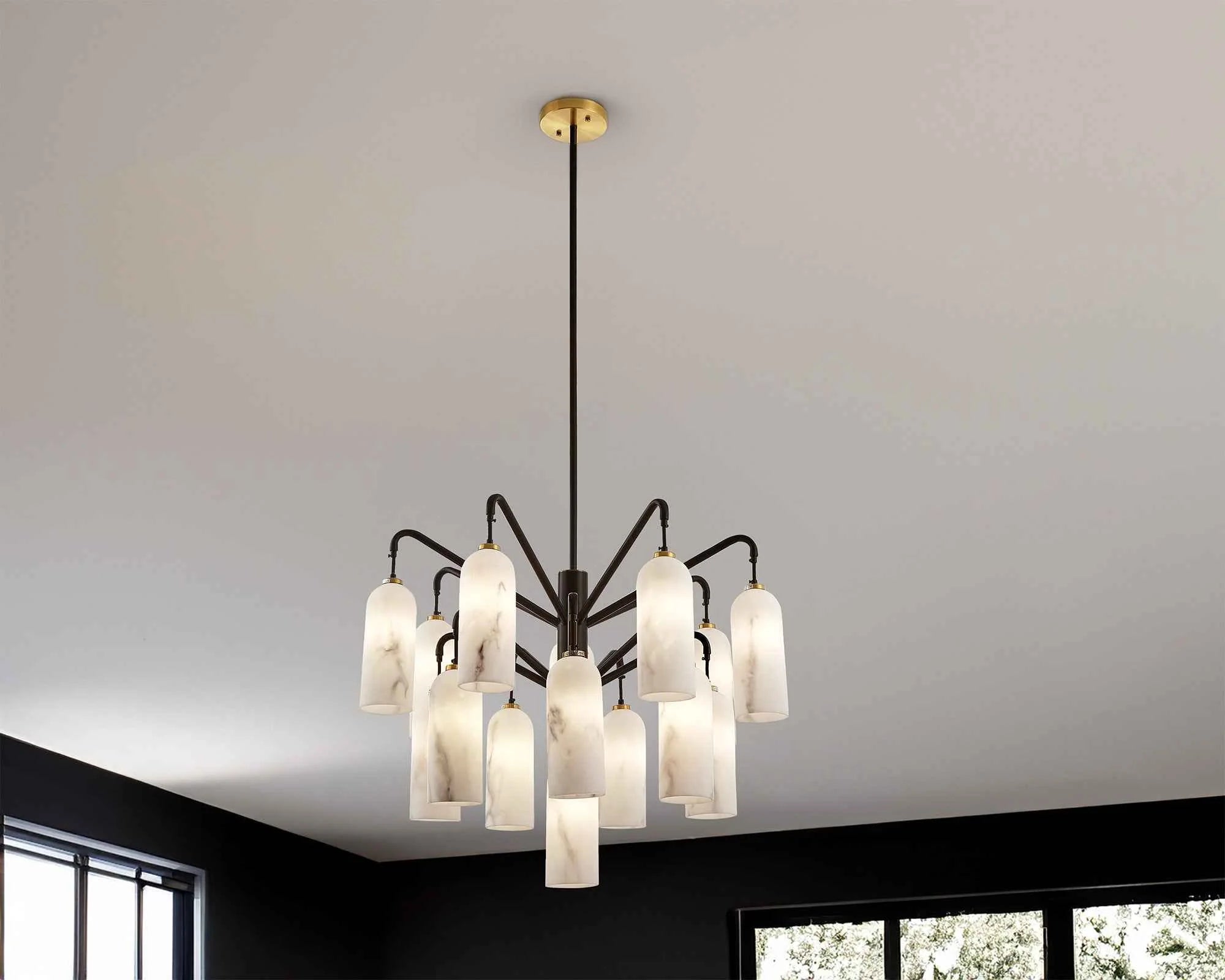 Amatti Alabaster Effect Black & Brass Chandelier