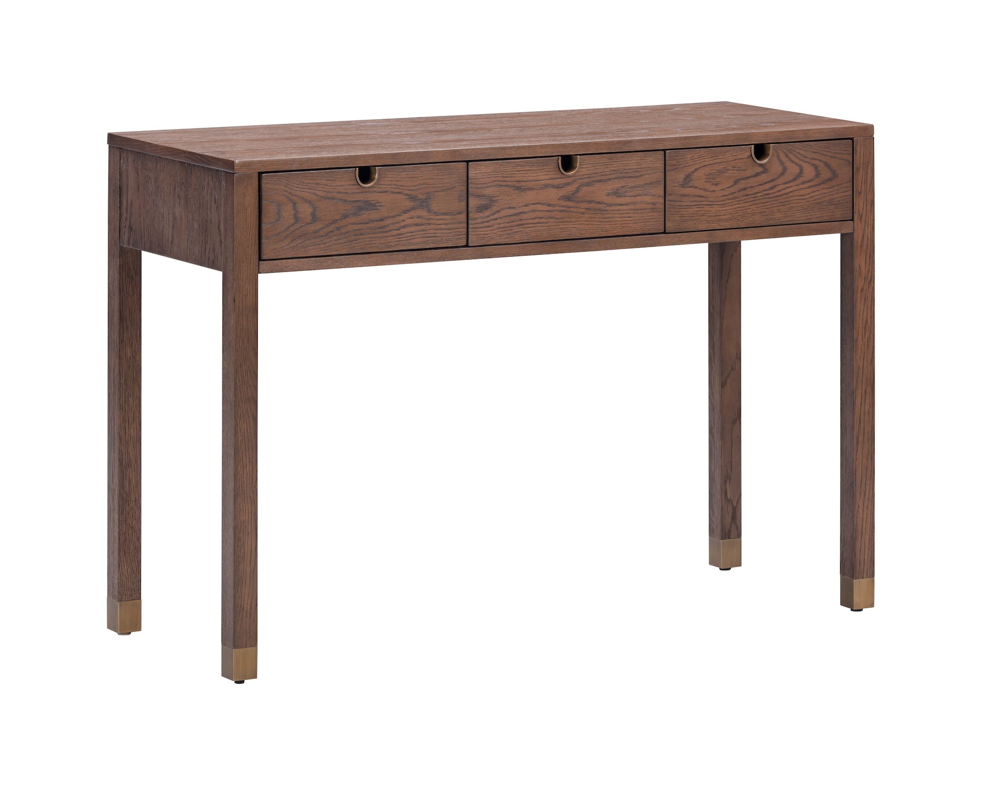 Alcudia Dressing Table - Dark Brown Oak & Antique Brass