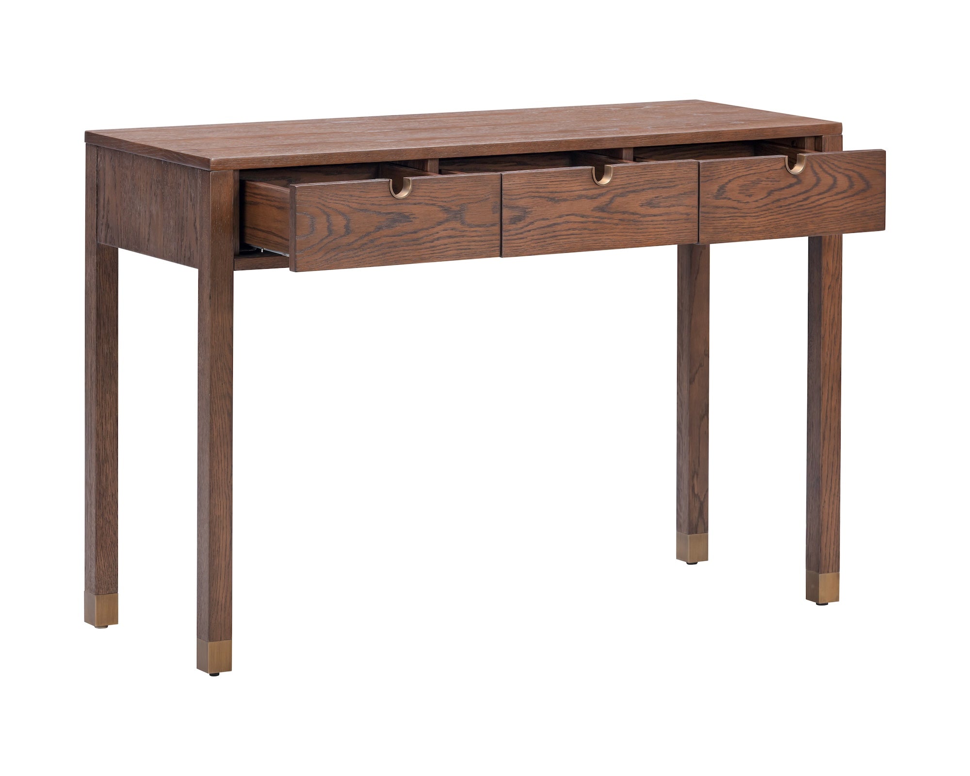 Alcudia Dressing Table - Dark Brown Oak & Antique Brass